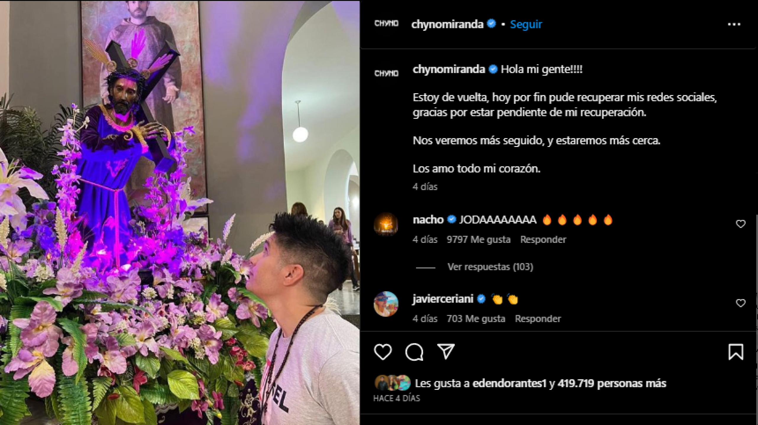 Chyno Miranda reaparece en redes sociales