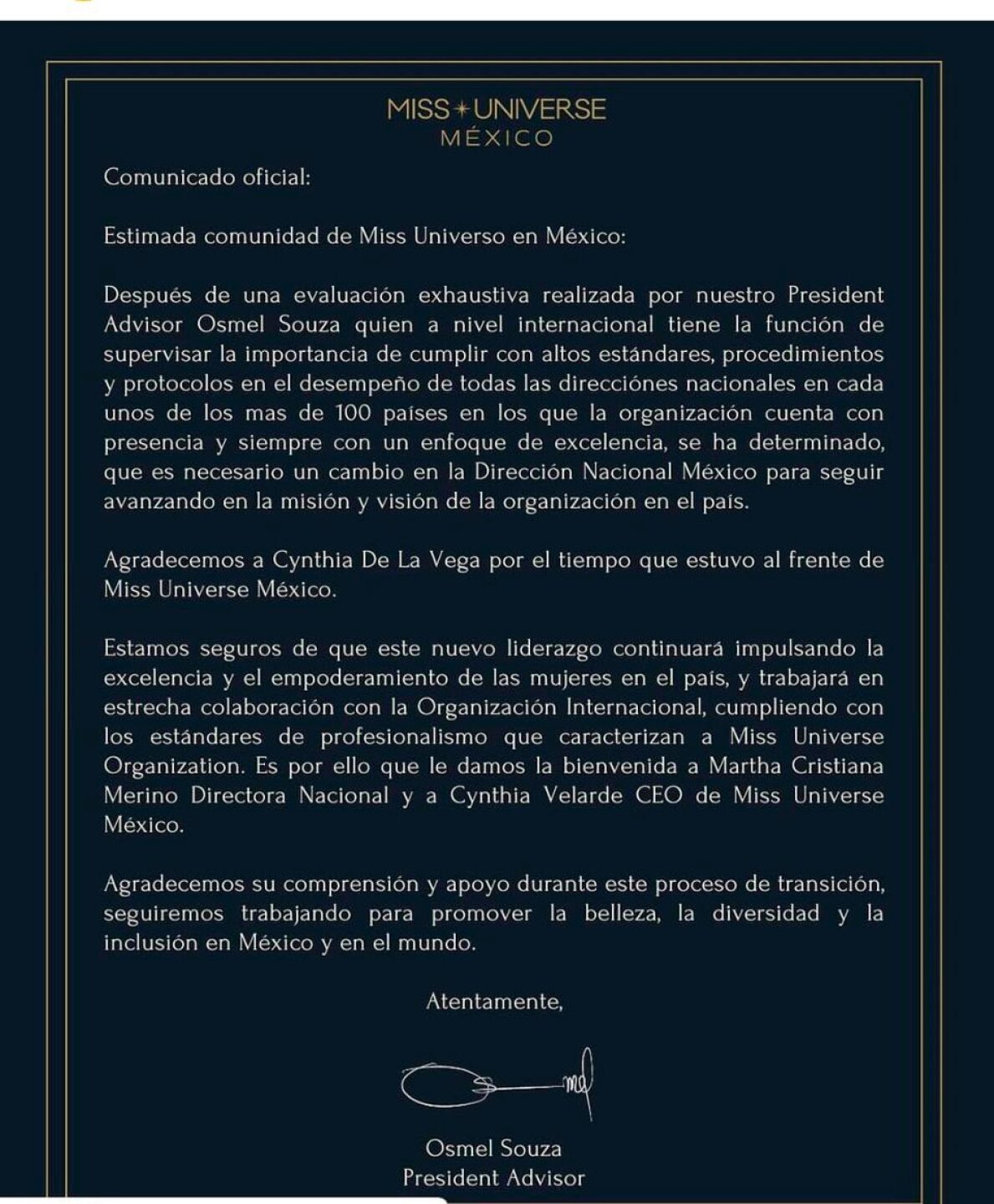 Comunicado de Miss Universe México