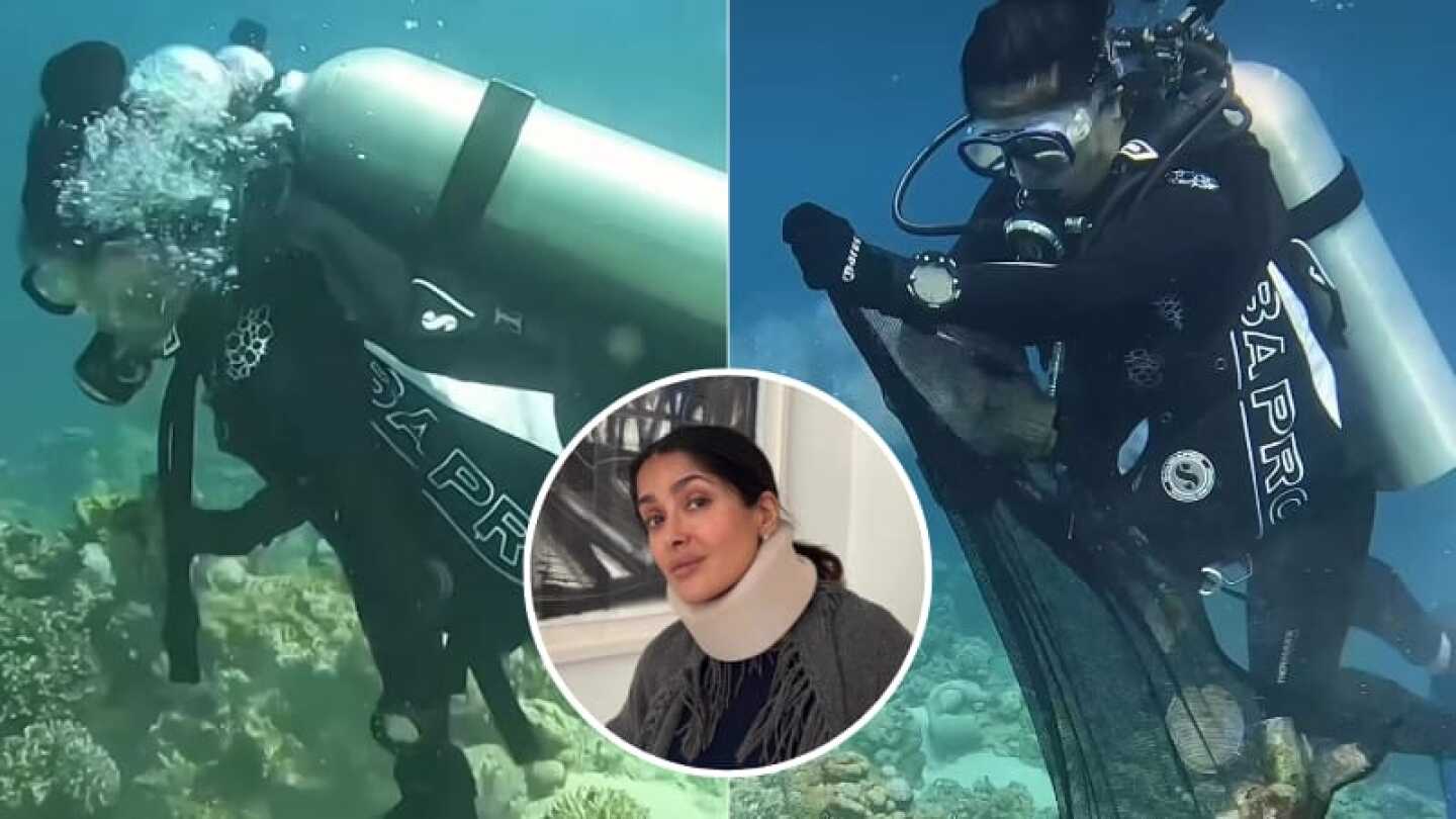 Salma Hayek intenta salvar al medio ambiente y termina con el cuello lastimado