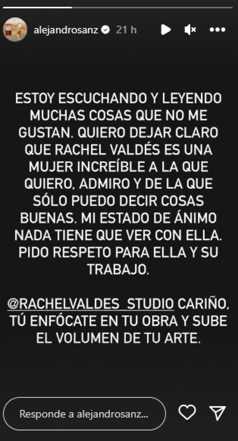 Alejandro Sanz pide respeto para Rachel Valdés