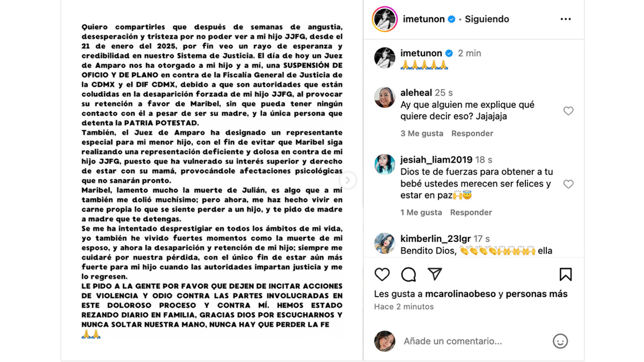 Imelda Garza Tuñón comunicado