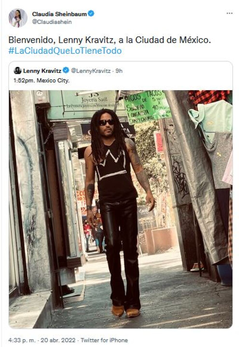 Lenny Kravitz presume visita a la CDMX, fans enloquecen