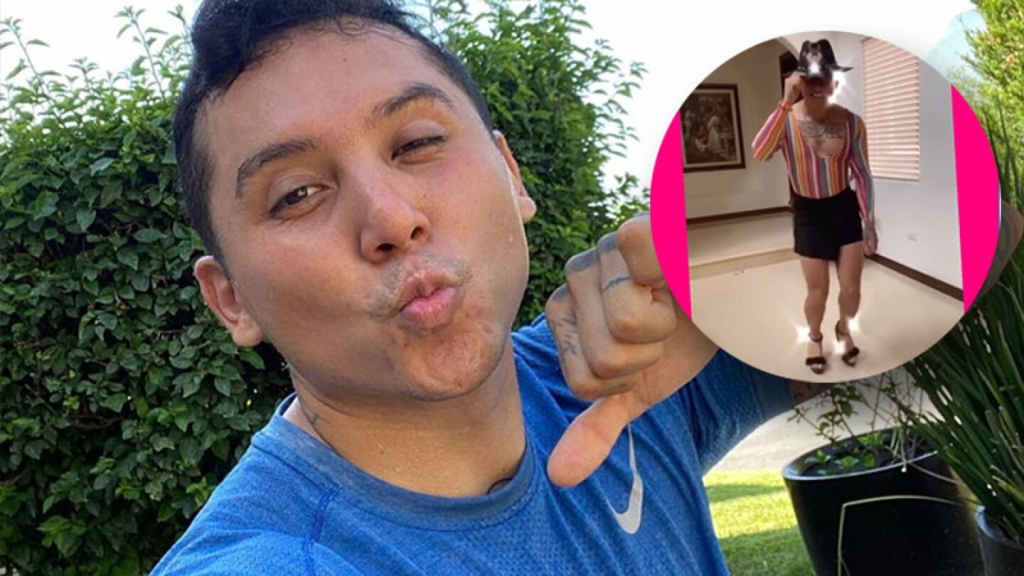 edwin luna con maquillaje falda y tacones