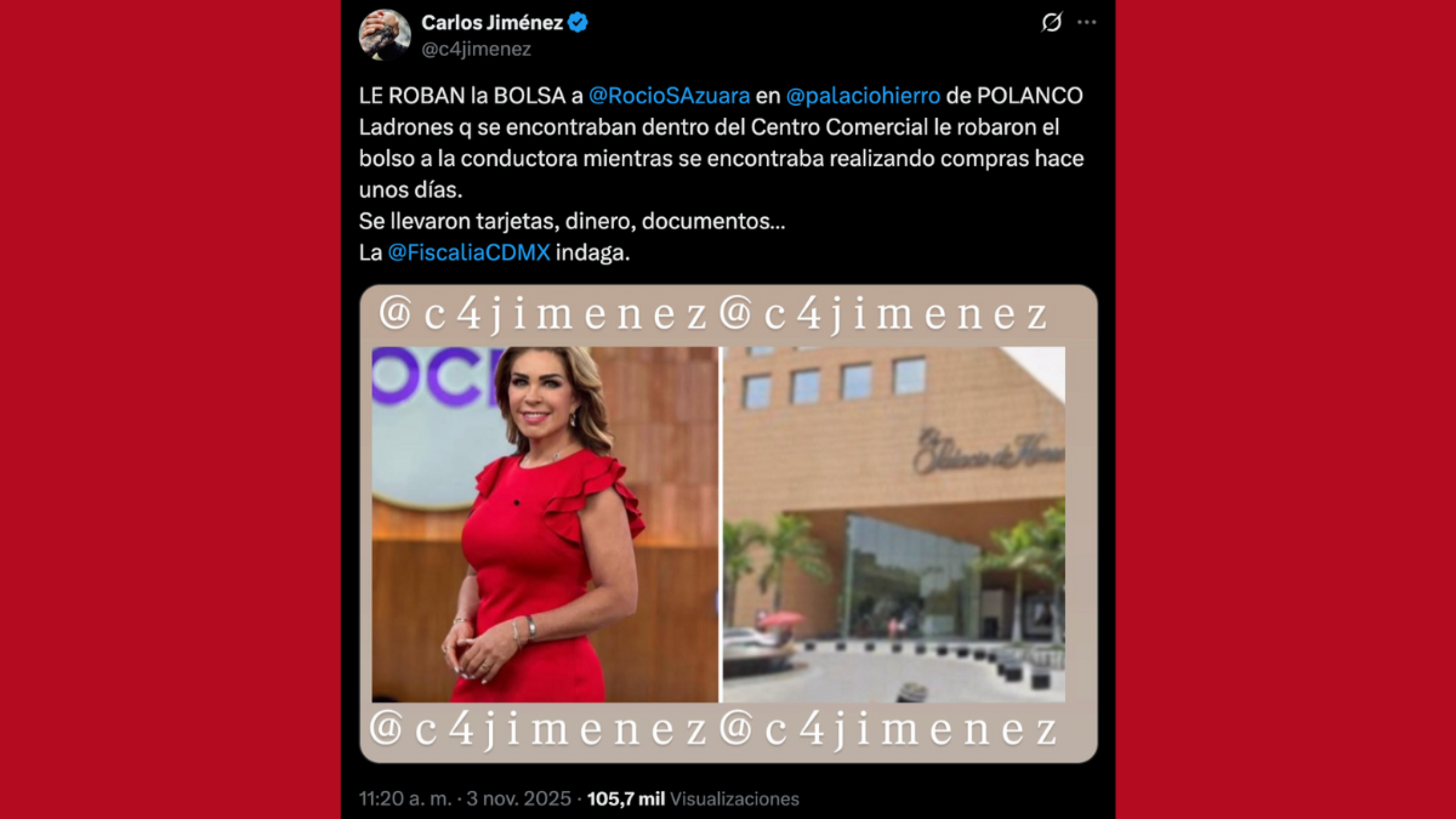 Rocío Sánchez Azuara víctima de robo mientras realizaba compras