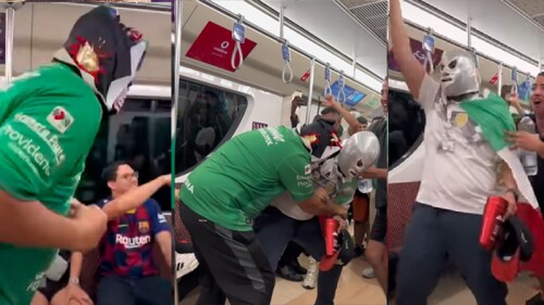 Qatar 2022: Mexicanos usan como ring de lucha libre el metro de la sede mundialista