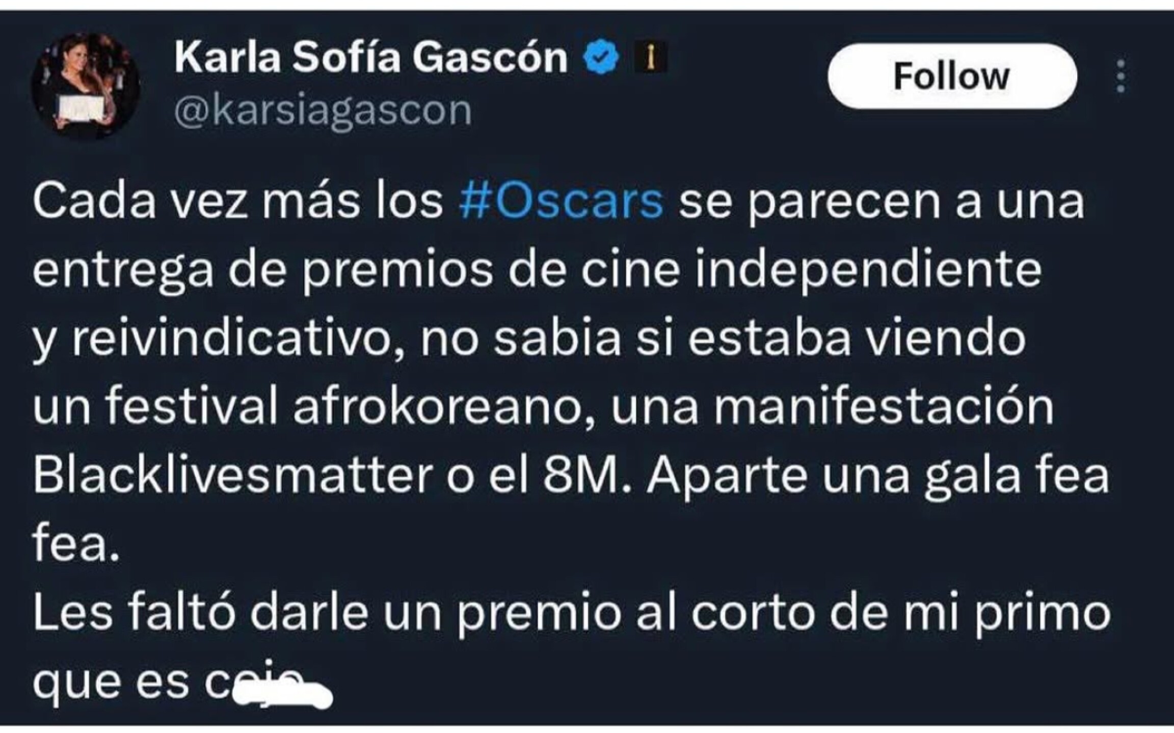 Karla Sofía Gascón tuit polémico