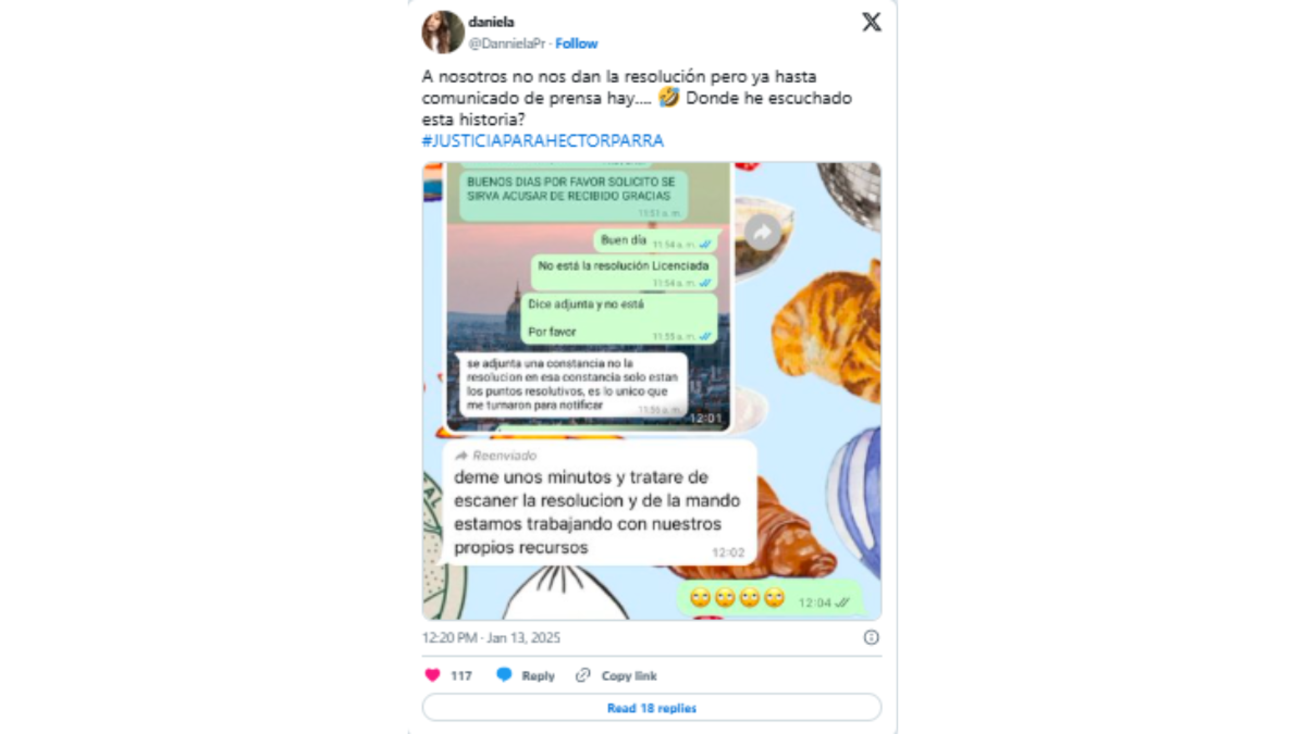 Publicación de Daniela Parra en X en reacción al comunicado de Alexa sobre la reducción de la sentencia de Héctor N