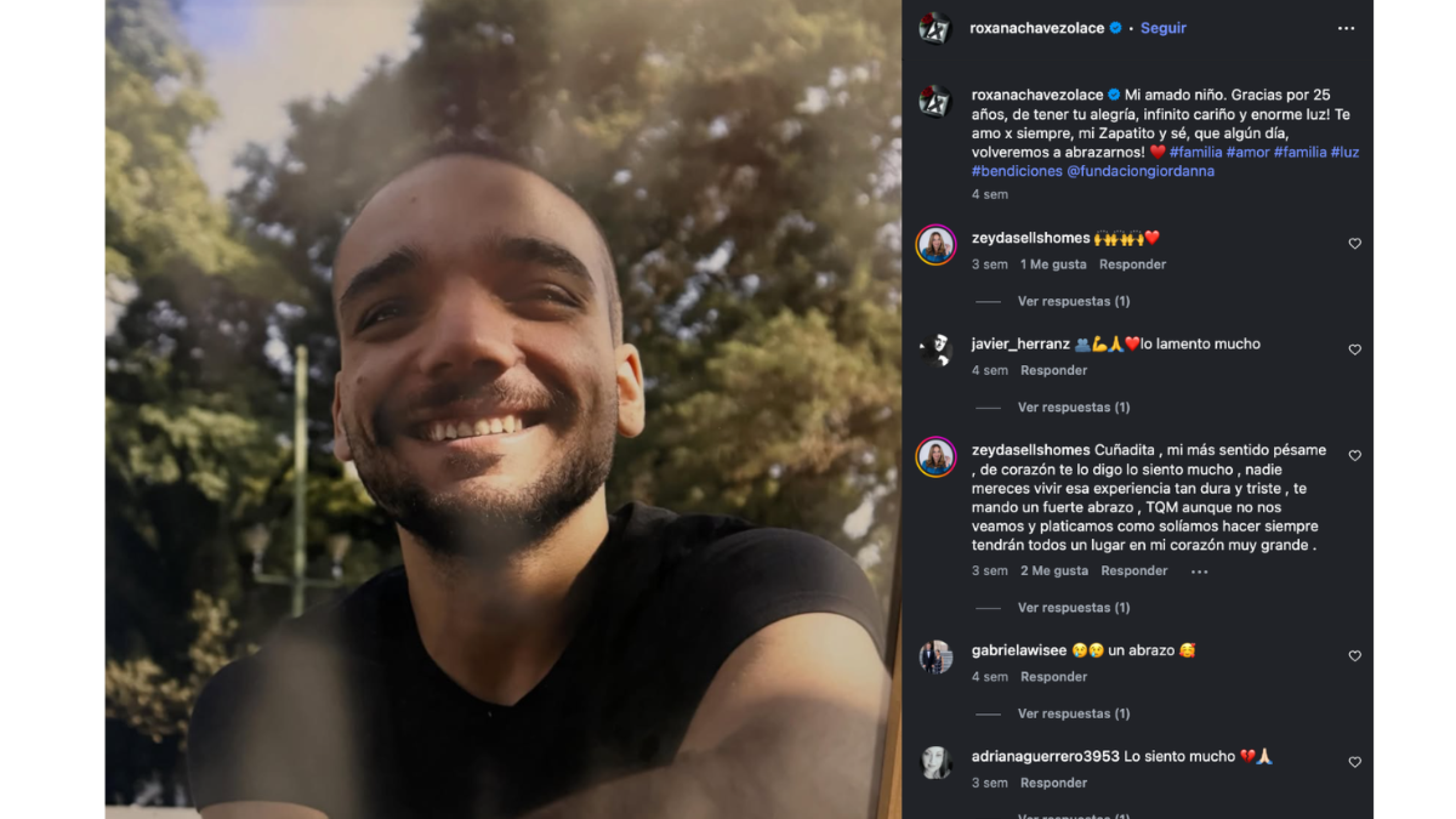Emiliano, el nieto de 25 años que perdió la actriz Roxana Chávez