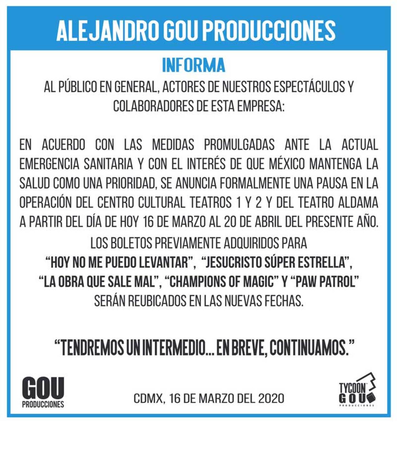 Gou producciones comunicado