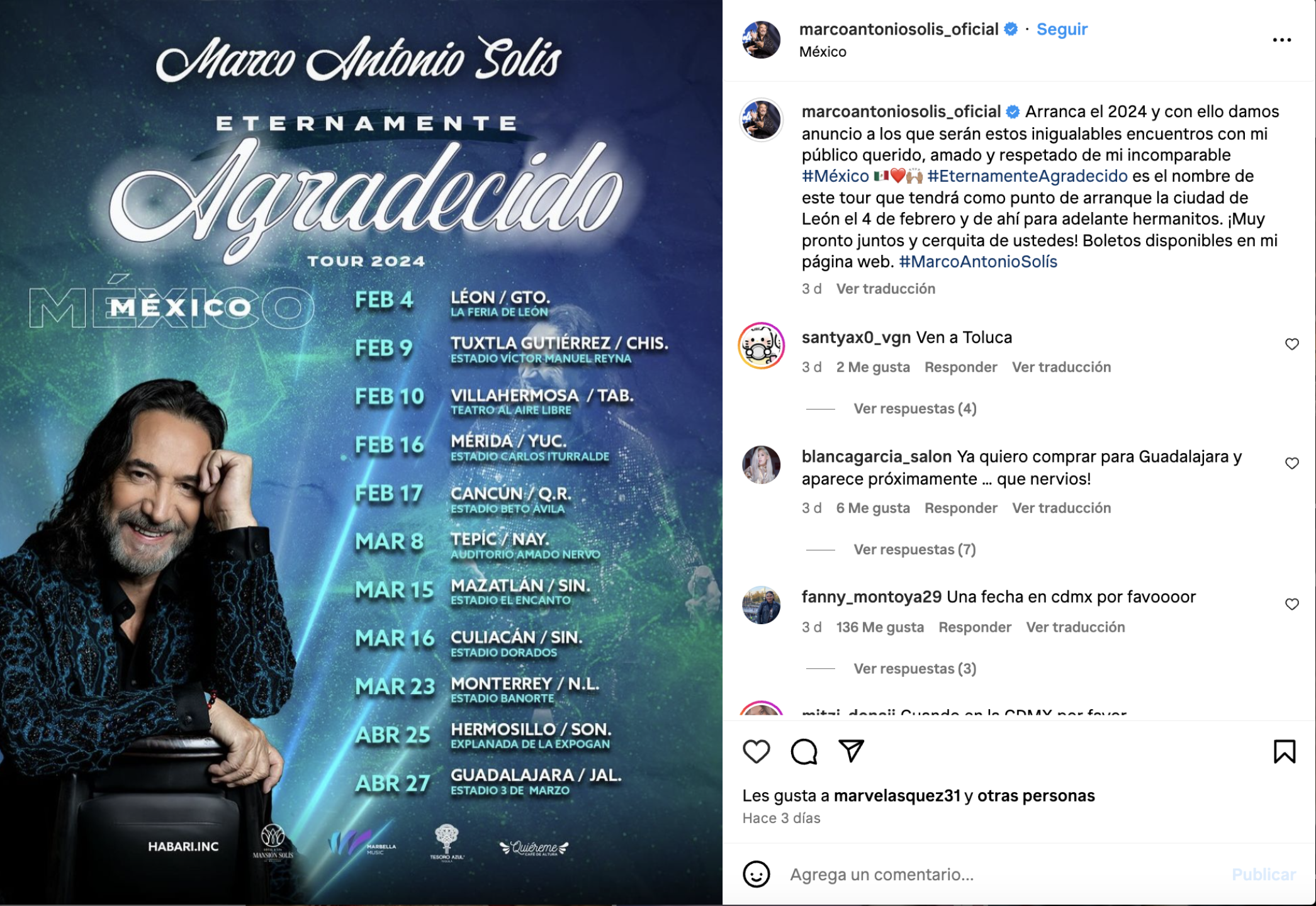 Marco Antonio Solís anuncia gira en México