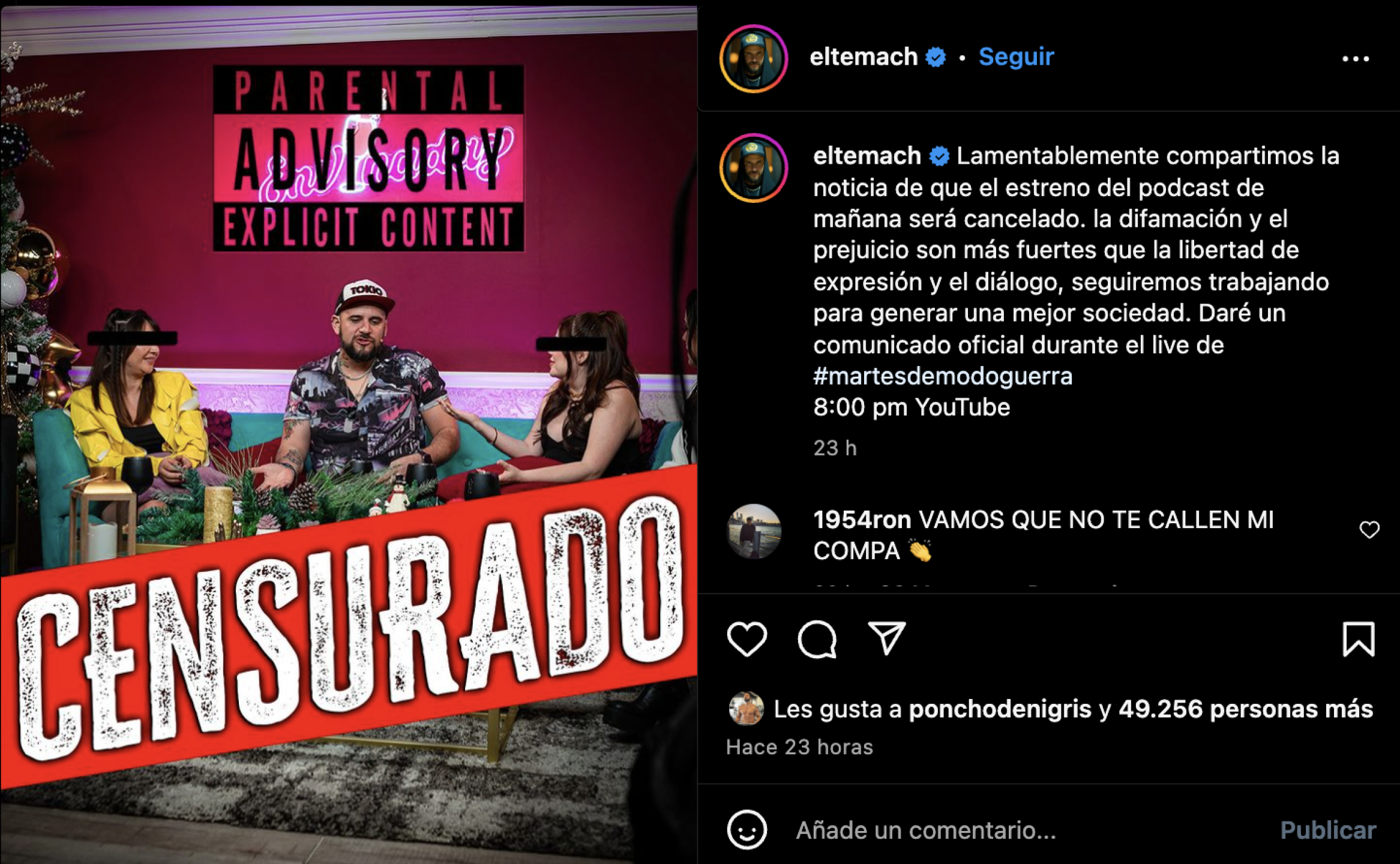 Envinadas cancelan episodio con El Temach tras críticas por misoginia en redes; él acusa de censura