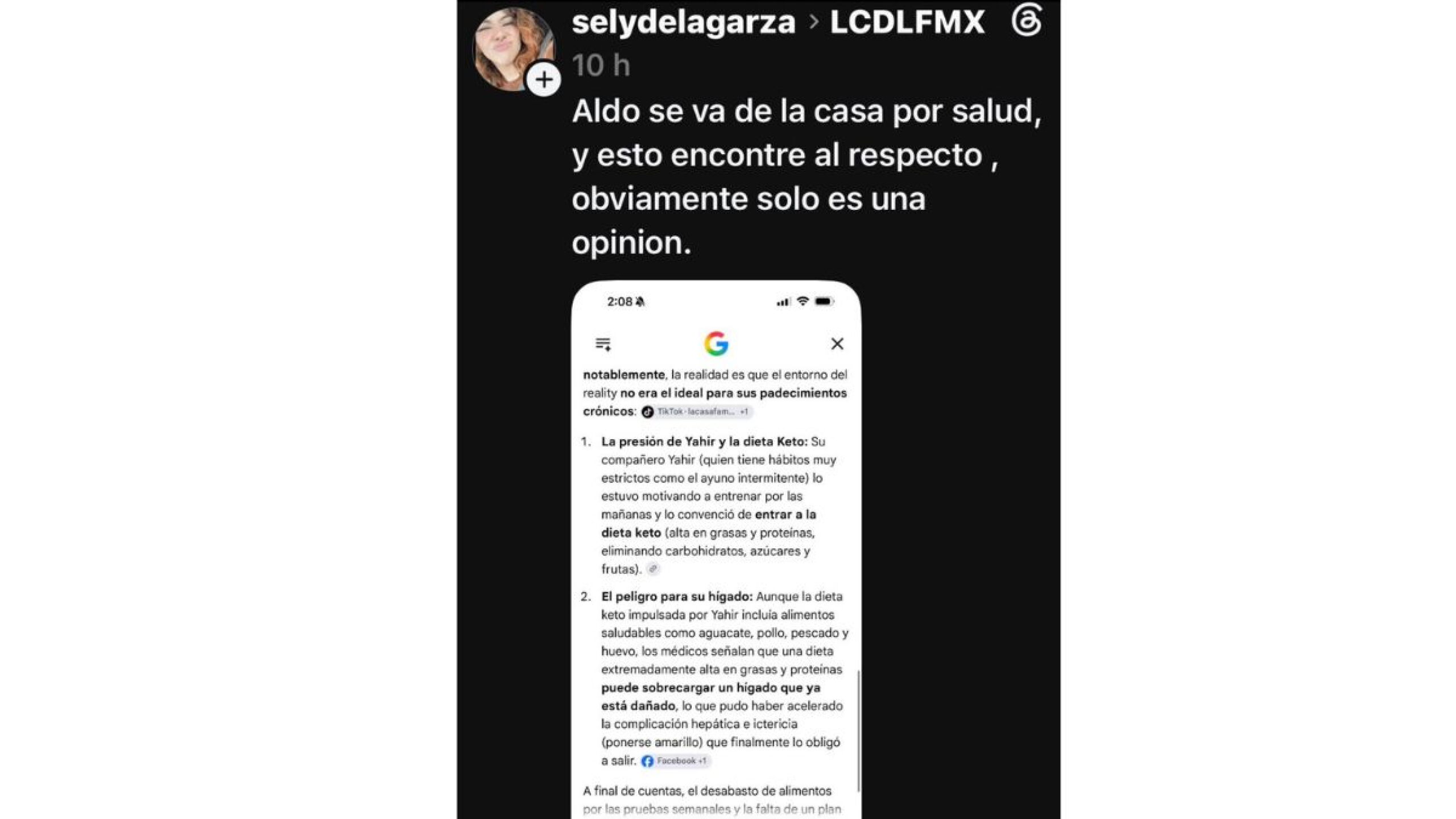 ¿La dieta recomendada por Yahir habría afectado la salud de Aldo Rendón?