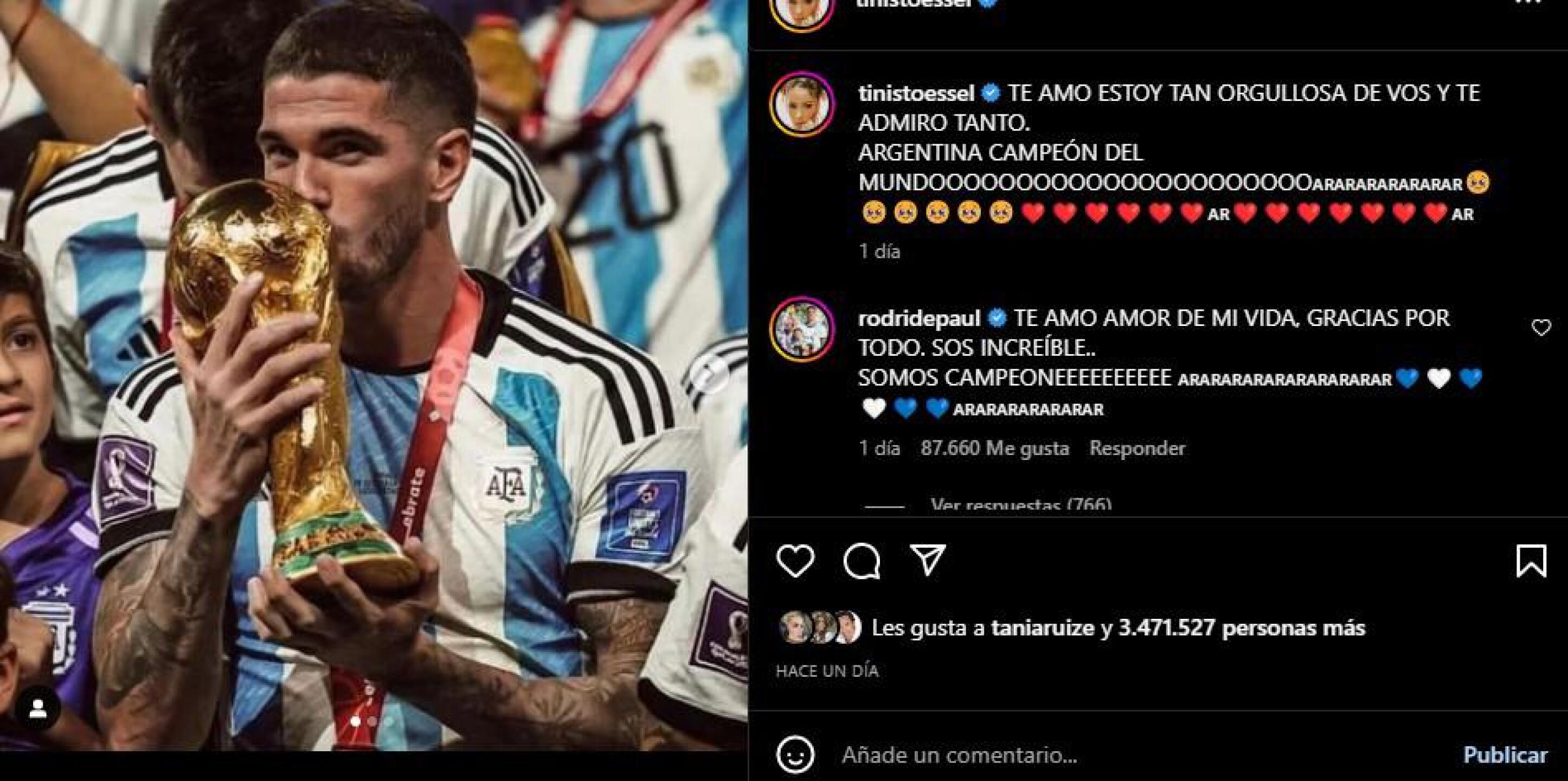 Tini Stoessel felicitó a Rodrigo De Paul, por el triunfo de Argentina ¡Ganó el amor!