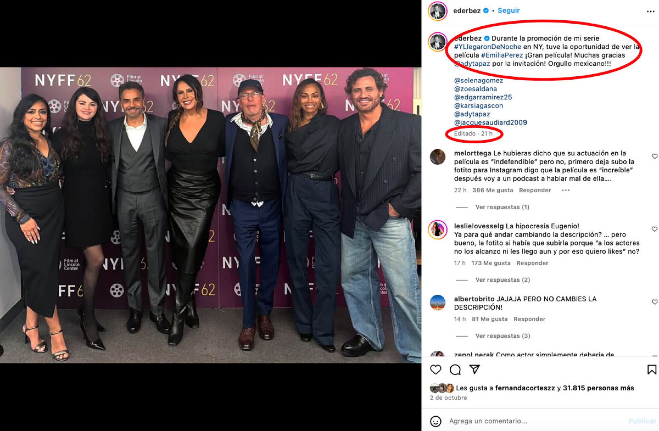 Eugenio Derbez editó la publicación donde posa con Selena Gomez