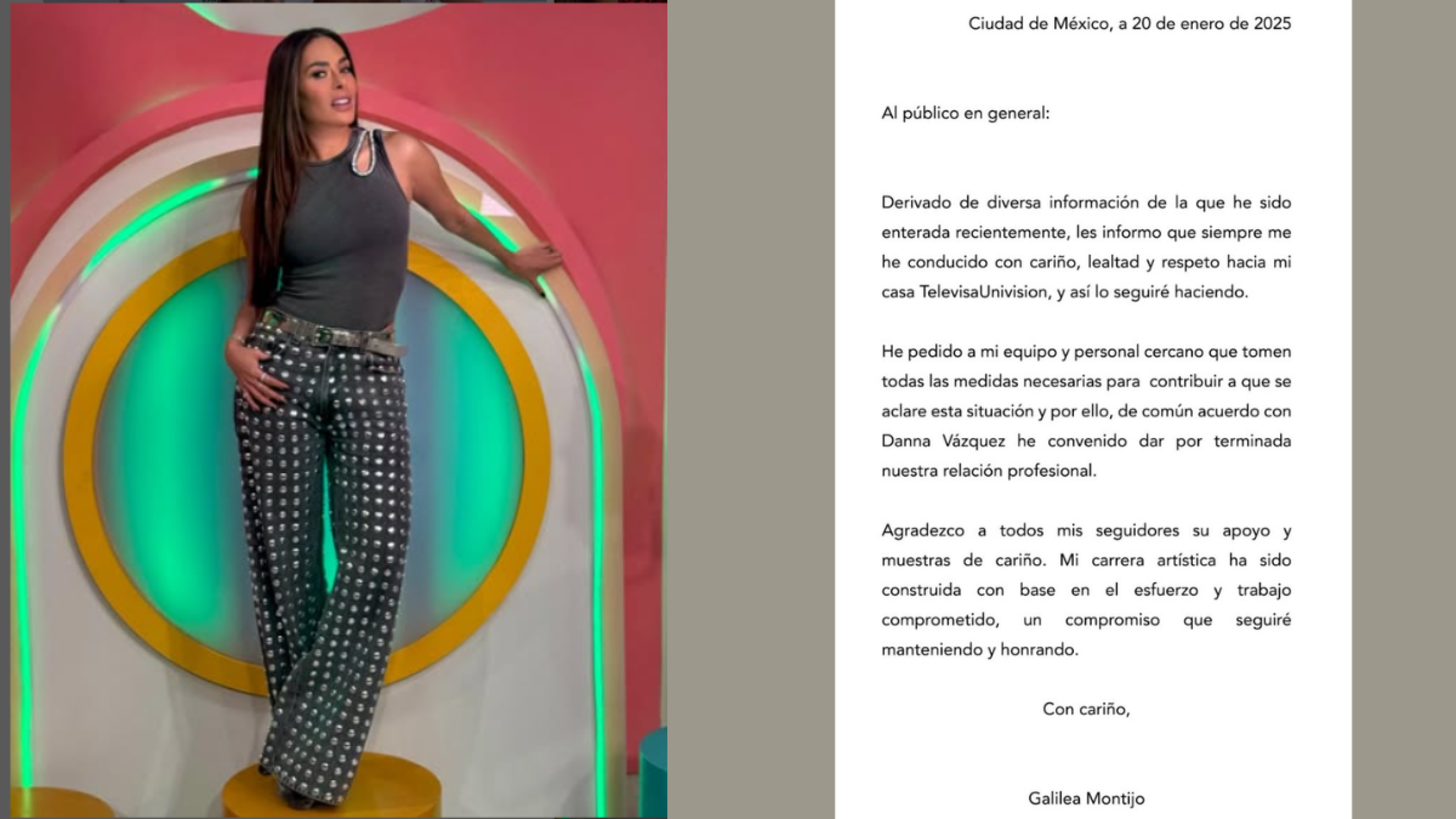 Galilea Montijo publicó en Instagram dar por terminada la relación profesional con Danna Vázquez