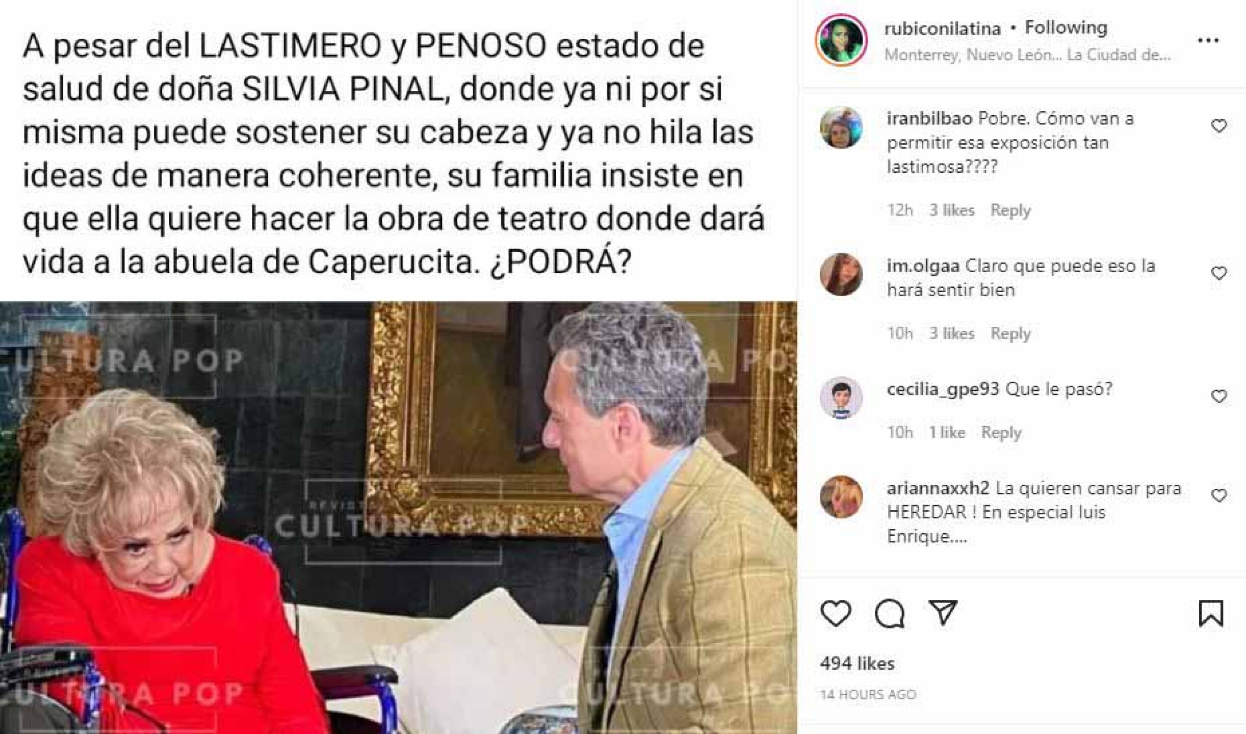 Silvia Pinal aparece en silla de ruedas y con semblante preocupante