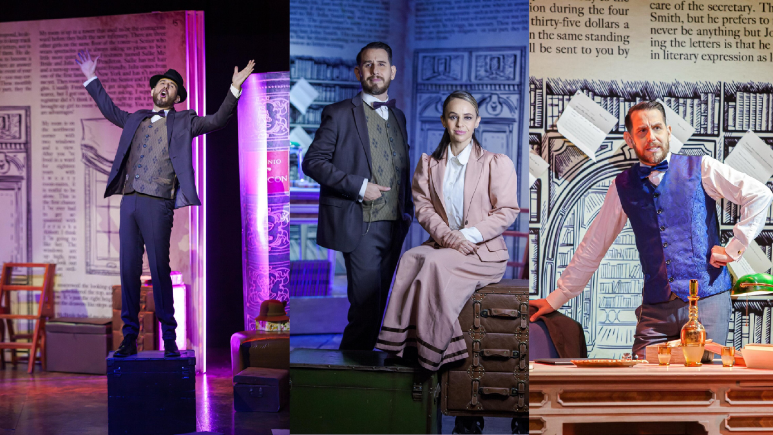 Oscar Acosta y Paola Gómez en Papi piernas largas, obra de teatro musical