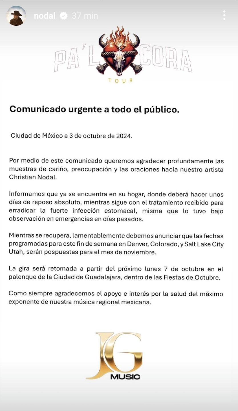 Comunicado Nodal estado de salud