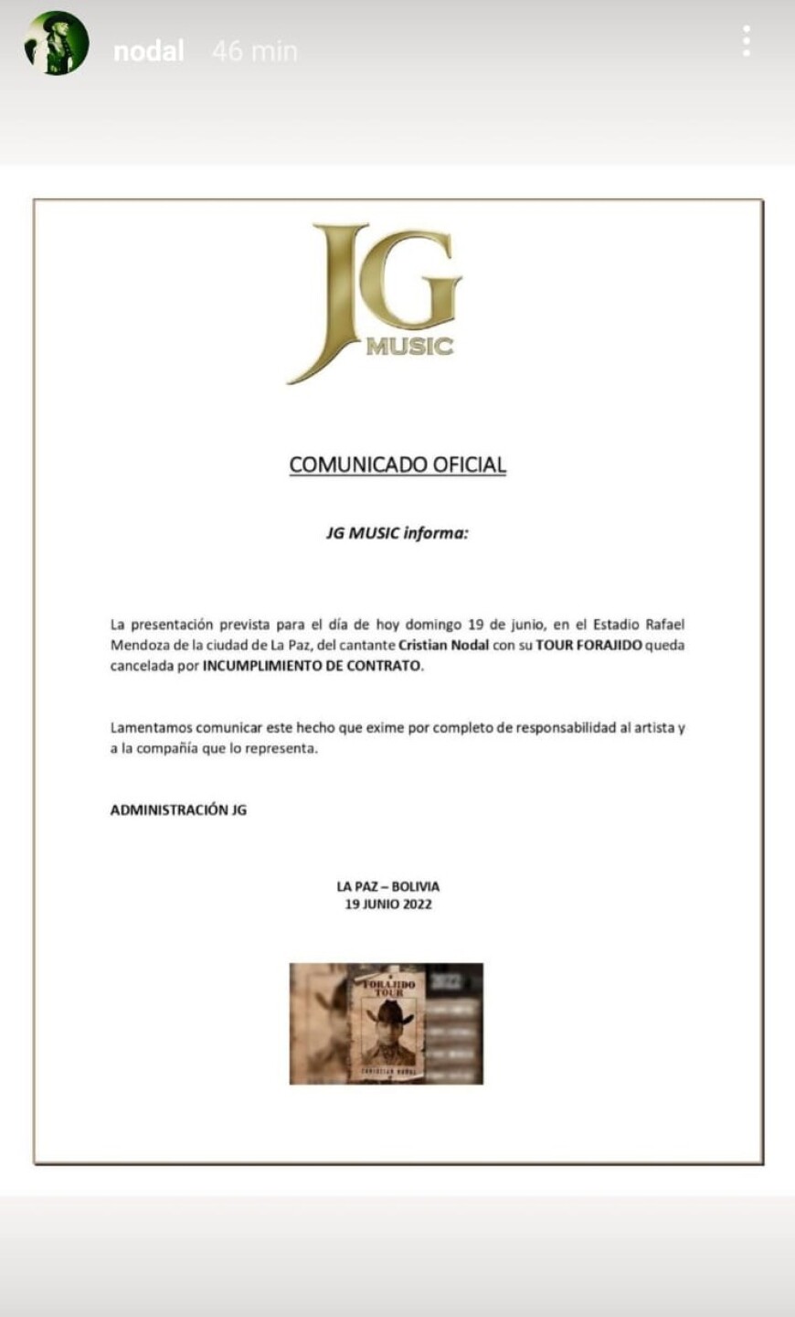 Este es el comunicado que dio JC Music