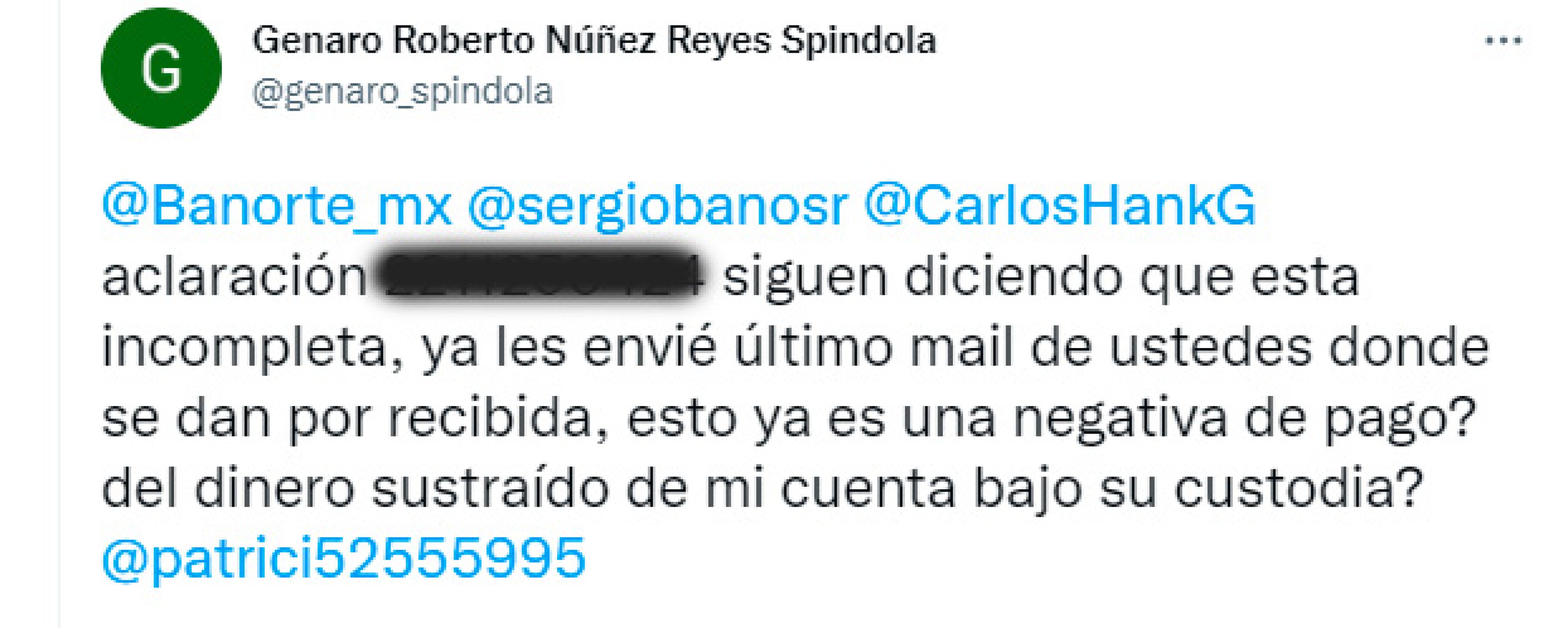 El hermano de Patricia Reyes Spíndola denunció que el banco no ha dado cauce a su queja