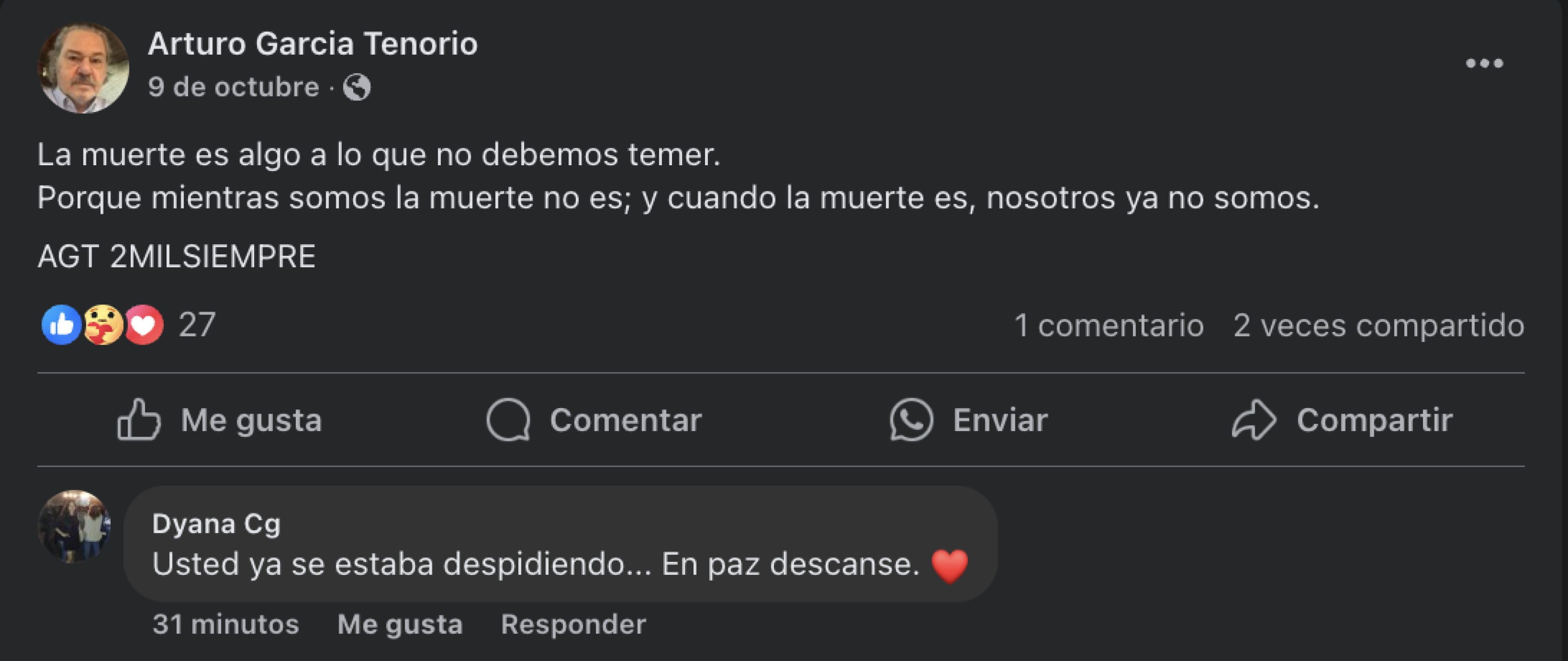 Publicaciones de Arturo García que causaron incertidumbre.