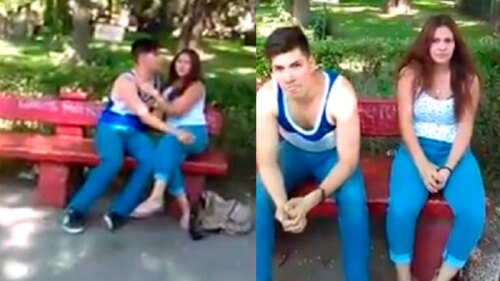 Suegro atrapa a su yerno comiéndose a besos a otra mujer.