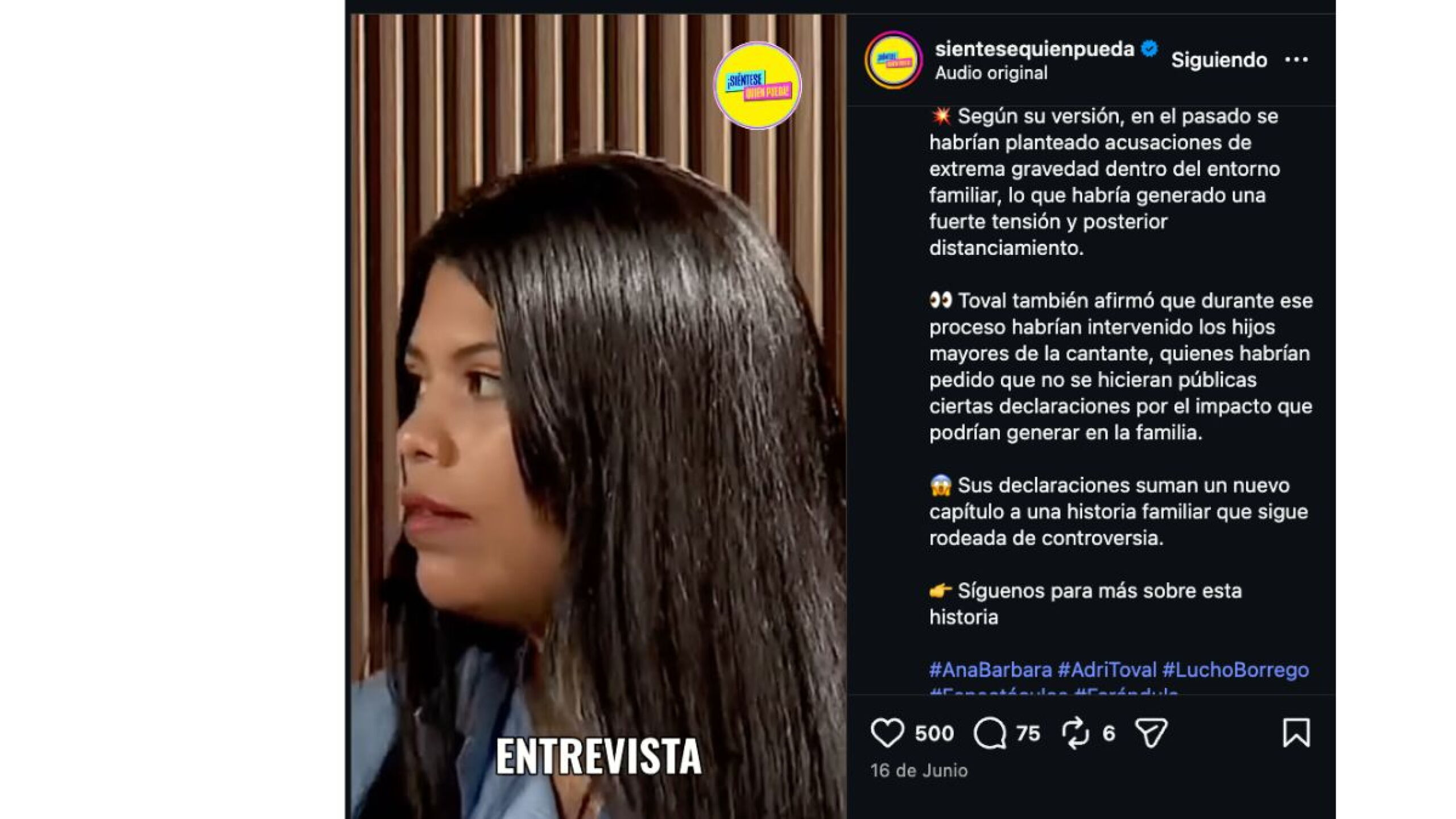 Adri Toval sobre la familia de Ana Bárbara