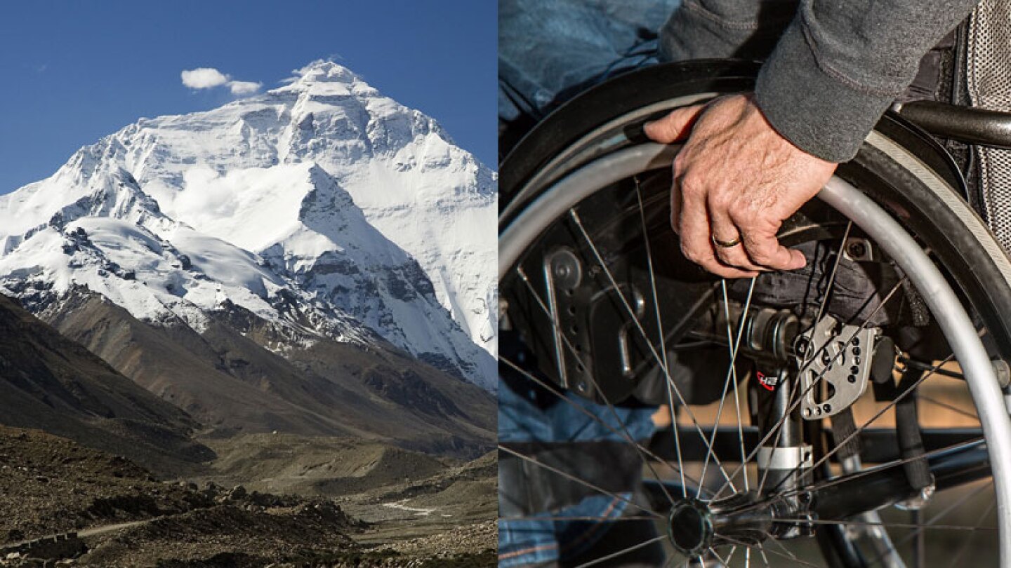 Joven en silla de ruedas escala el Everest 