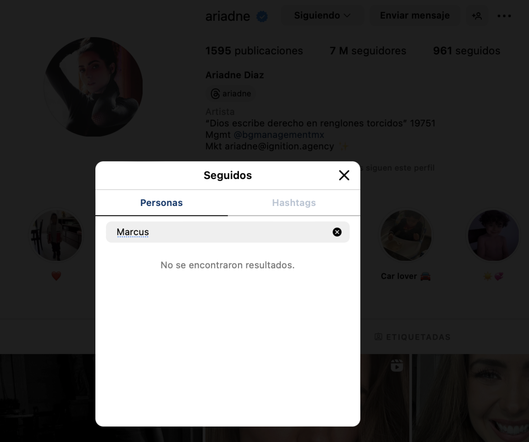 Ariadne Díaz no sigue a Marcus en Instagram