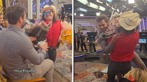 Nicola recibe ramo  de Flores el patrón