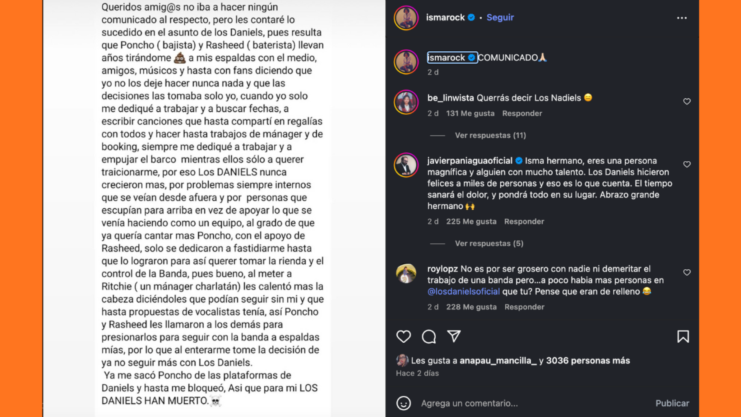 Ismael Salcedo, exvocalista de Los Daniels, comunicado sobre la banda