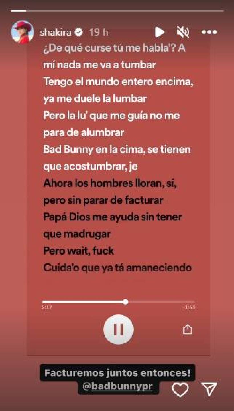 Shakira mensaje para Bad Bunny