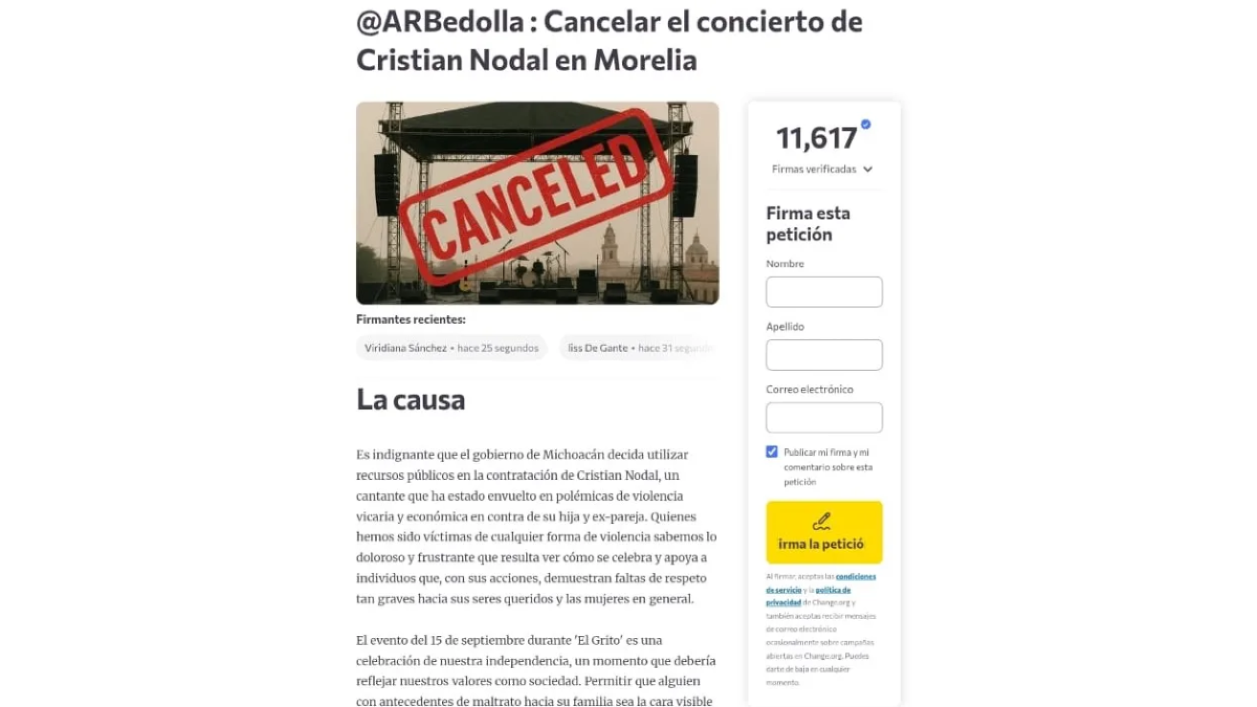 Petición para el concierto de Christian Nodal