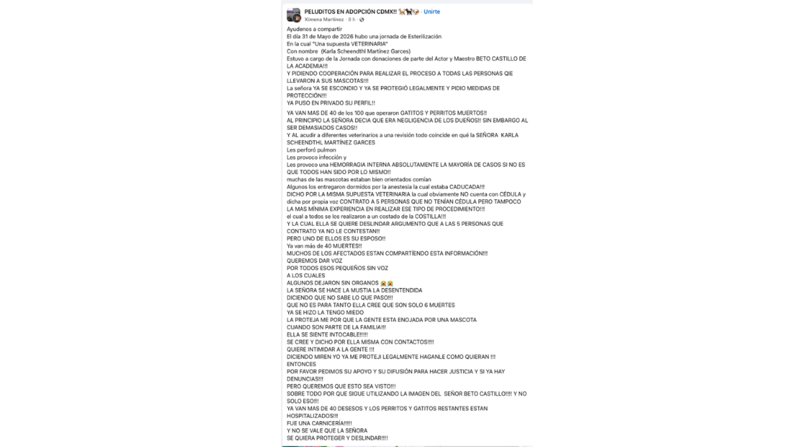 Denuncia de campaña de esterilización que promovia Beto Castillo