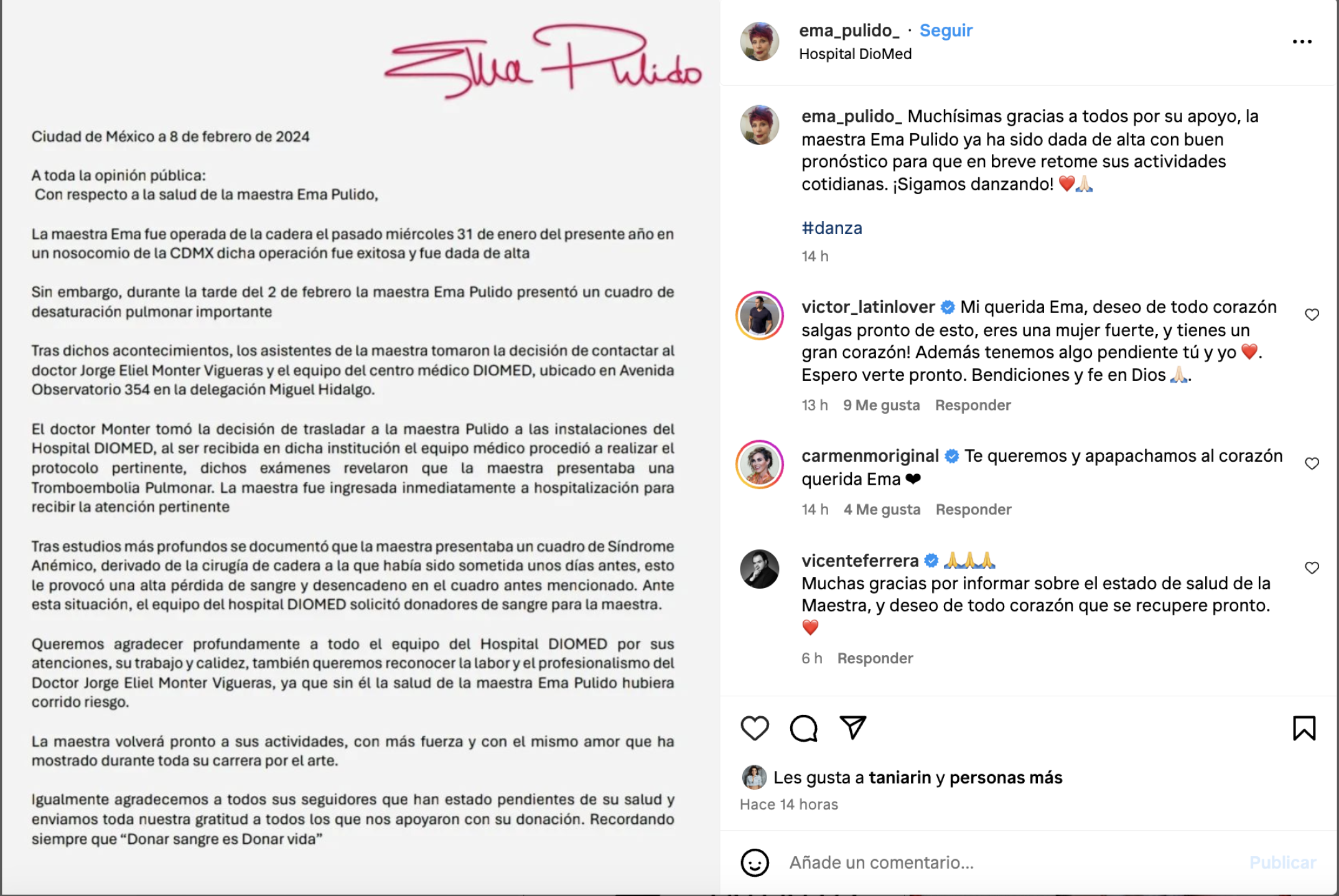 Ema Pulido es dada de alta