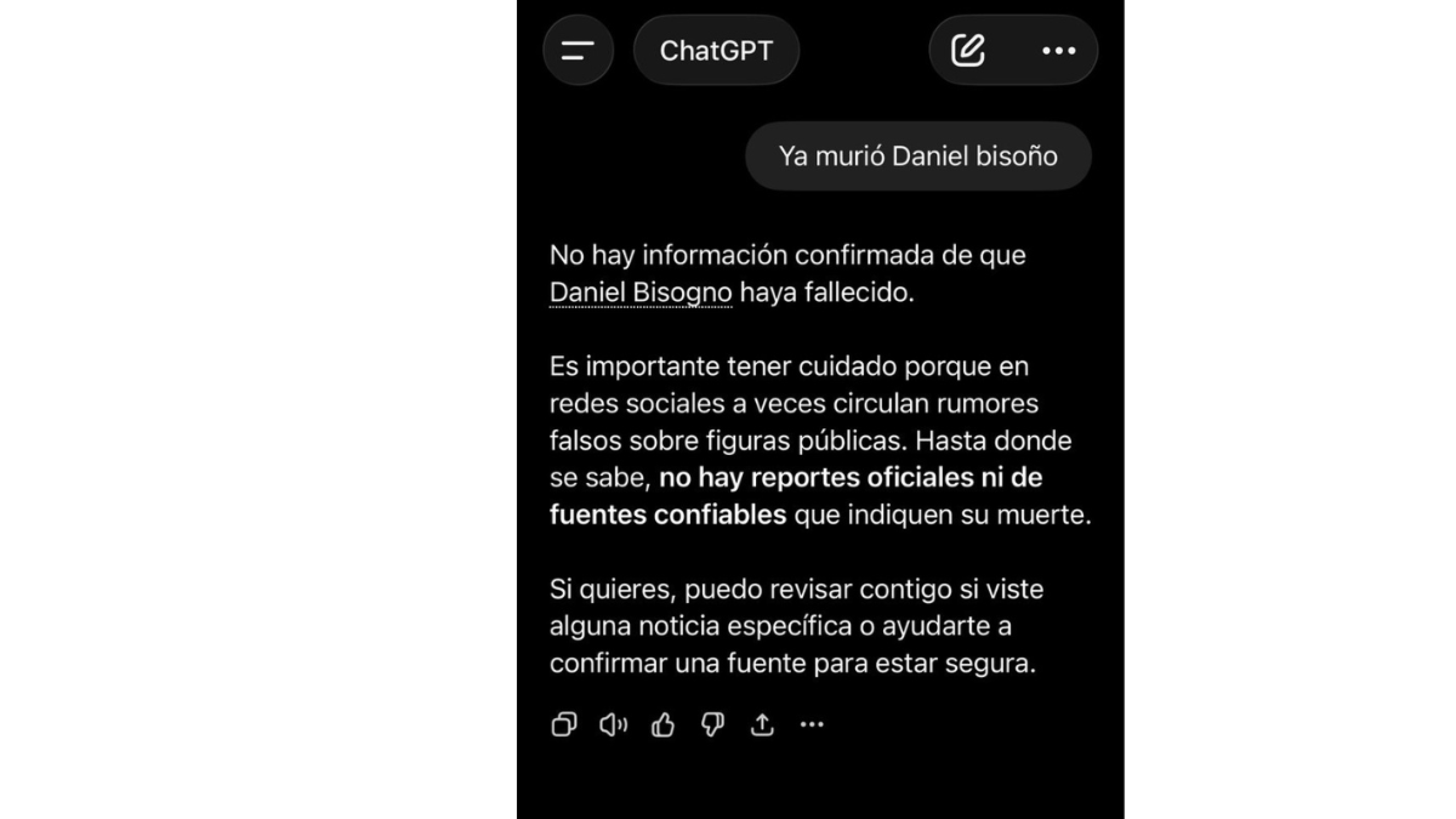 ChatGPT no reconoce la muerte de Daniel Bisogno