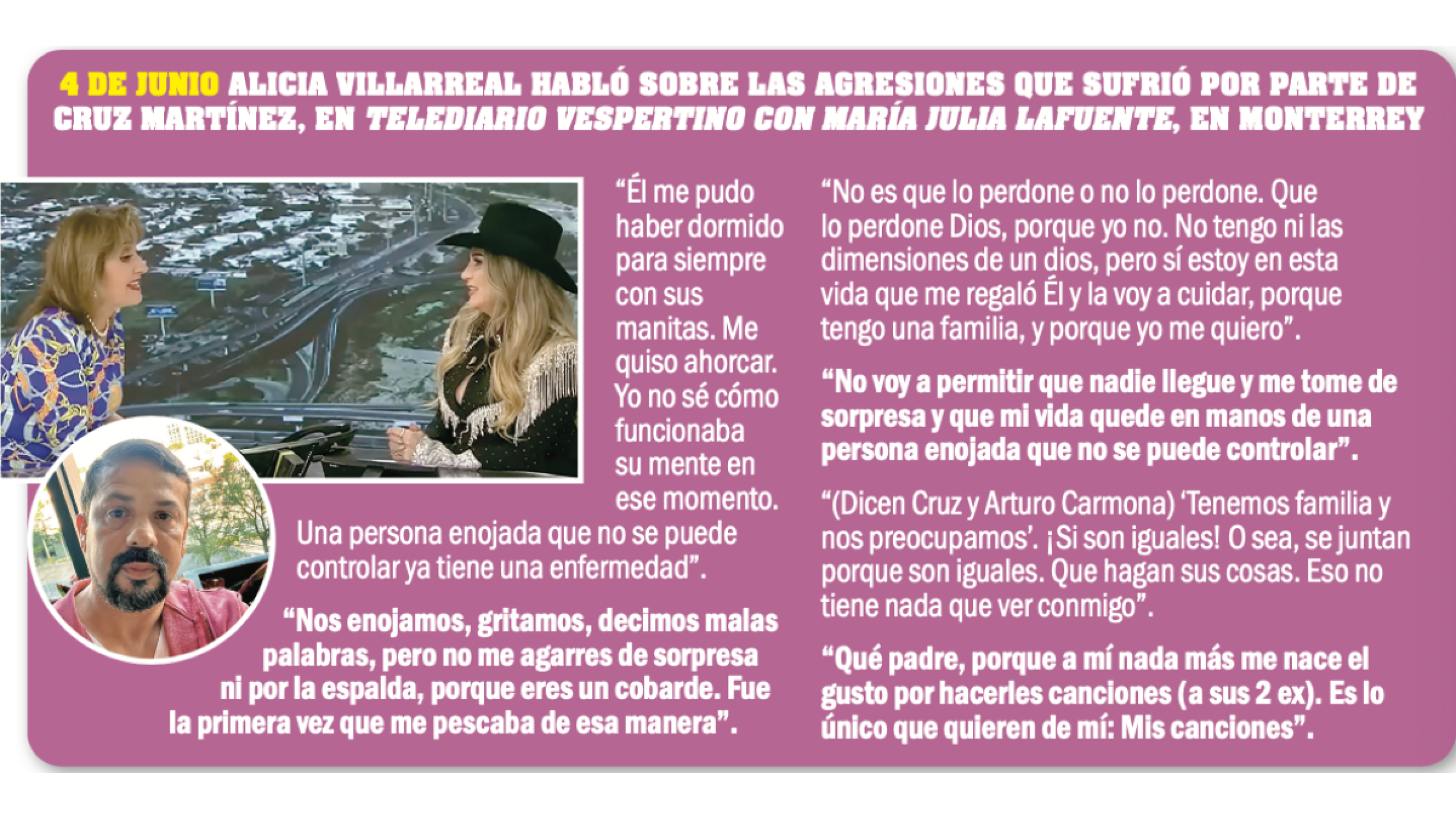 Alicia Villarreal revela cómo era Arturo Carmona en su relación