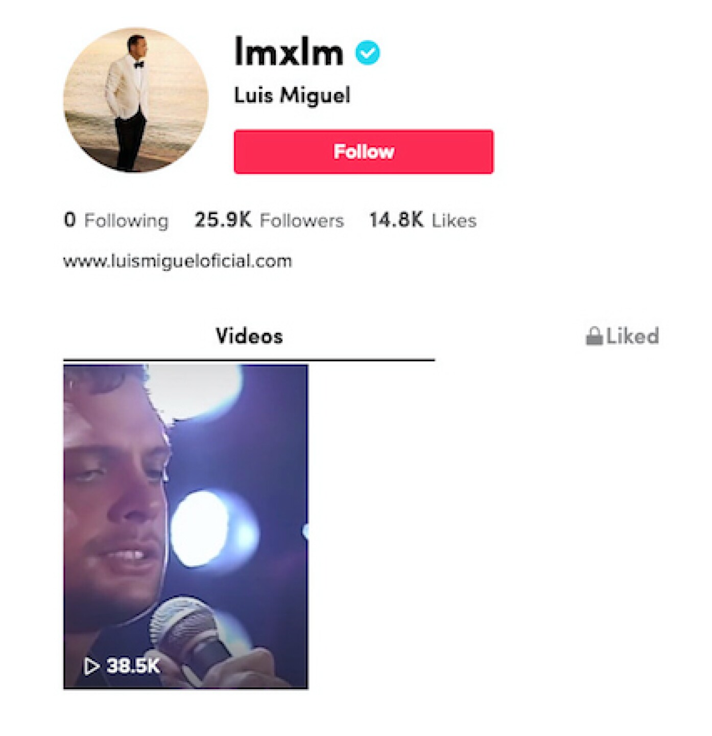 Luis Miguel suma casi 26 mil seguidores en TikTok