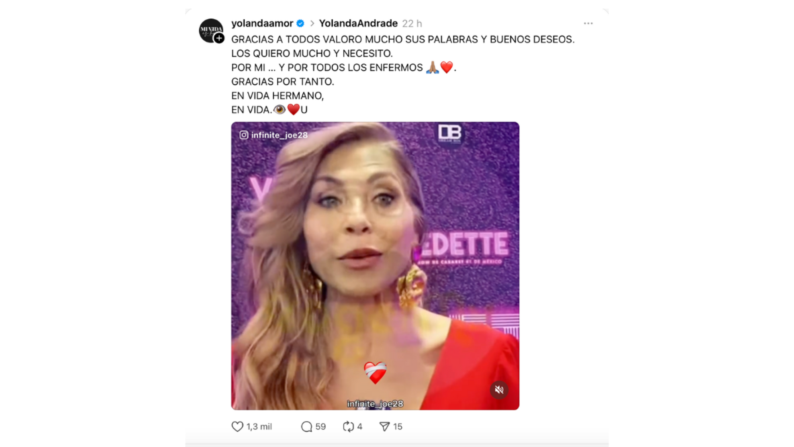Yolanda Andrade agradece buenos deseos