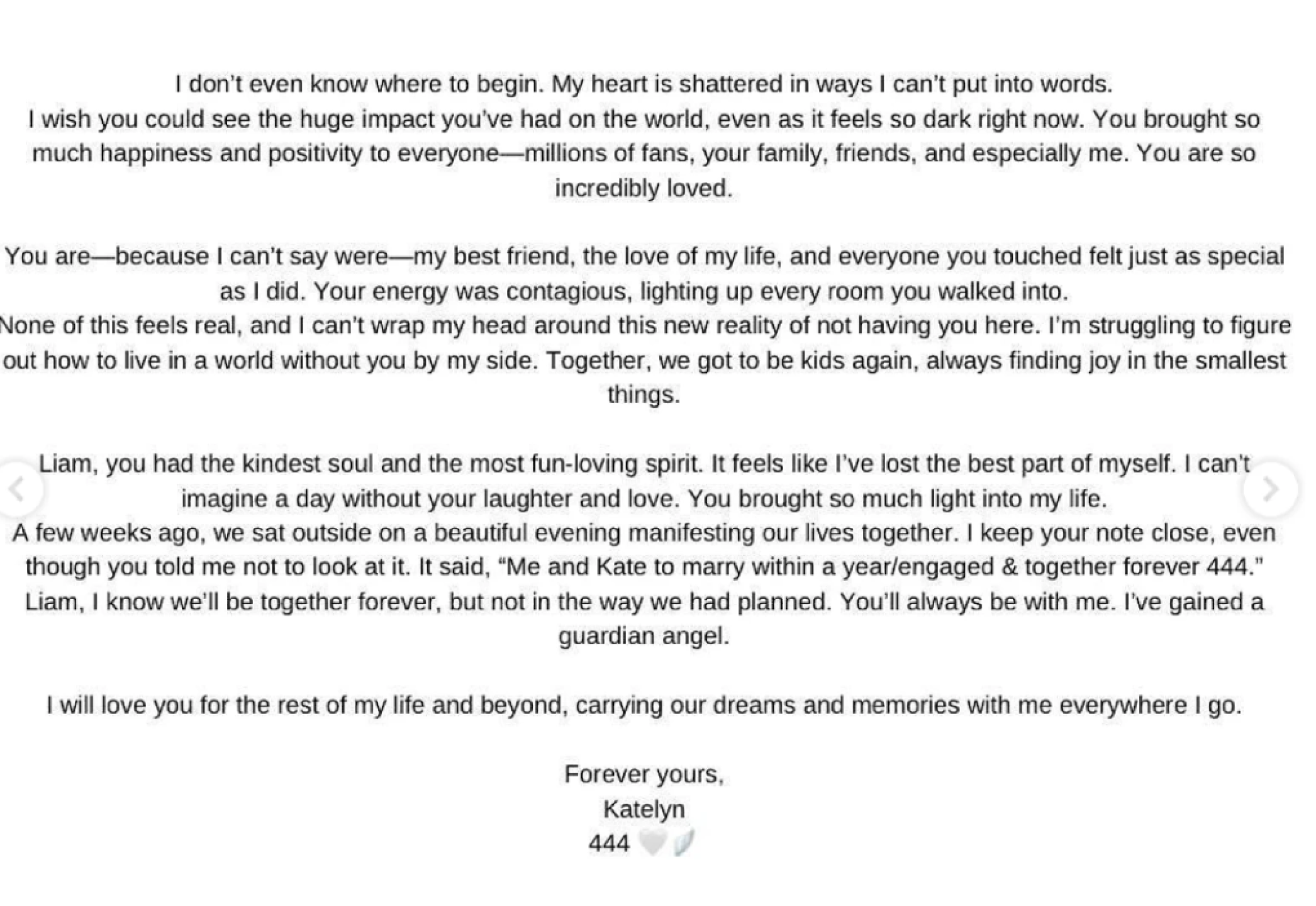 Carta de Kate a Liam Payne tras su muerte