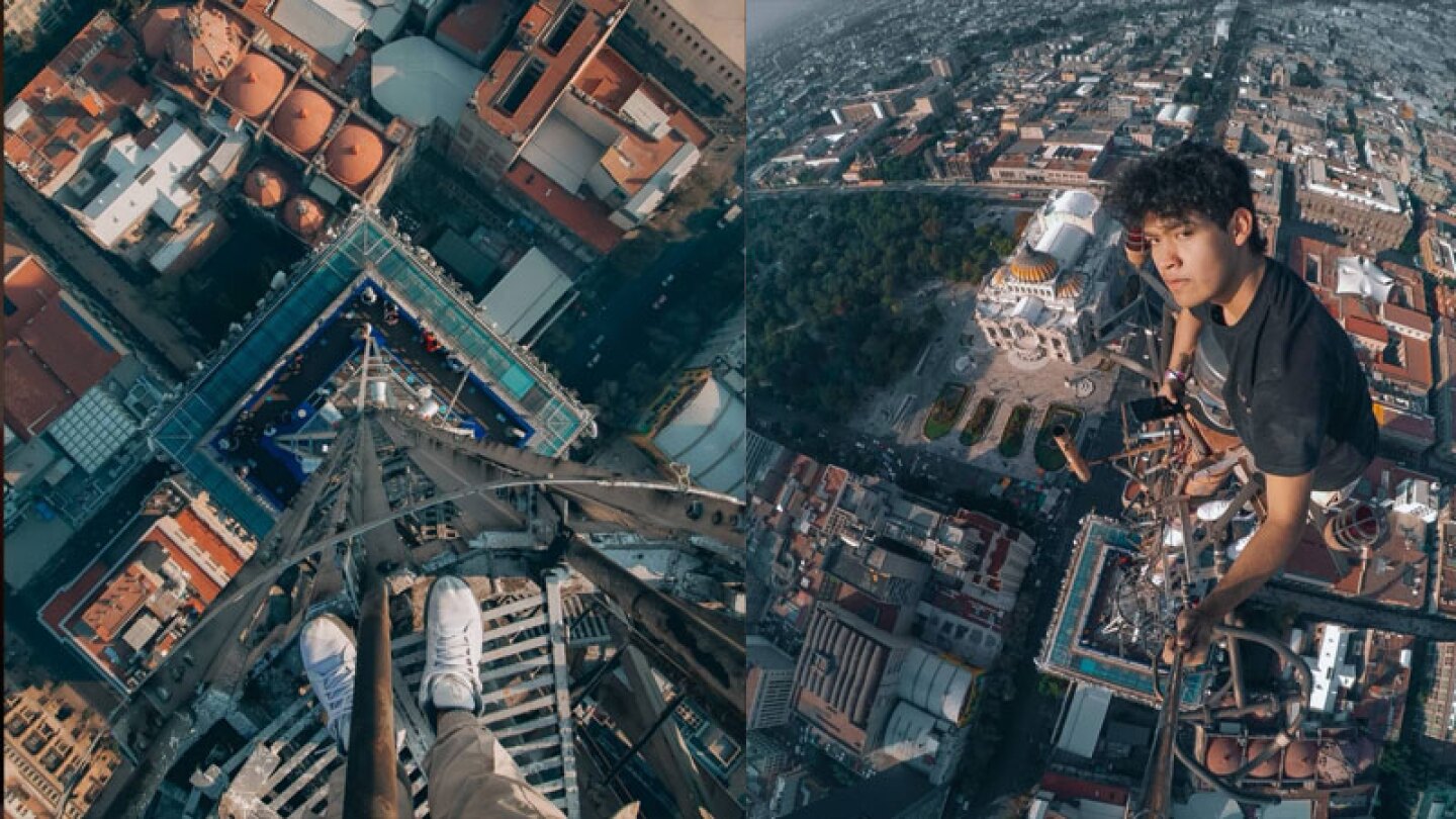 Joven escala hasta la punta de la Torre Latinoamericana