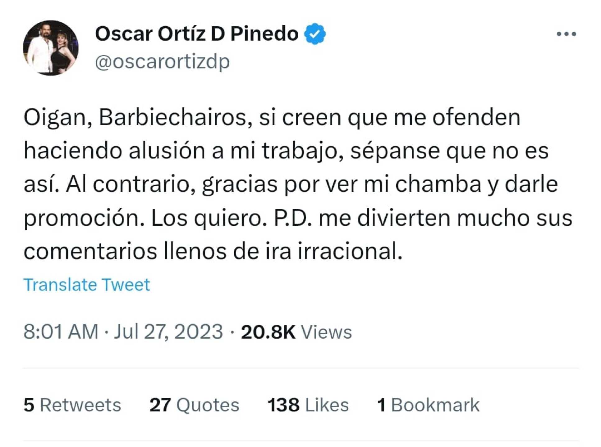Oscar Ortíz de Pinedo responde a haters