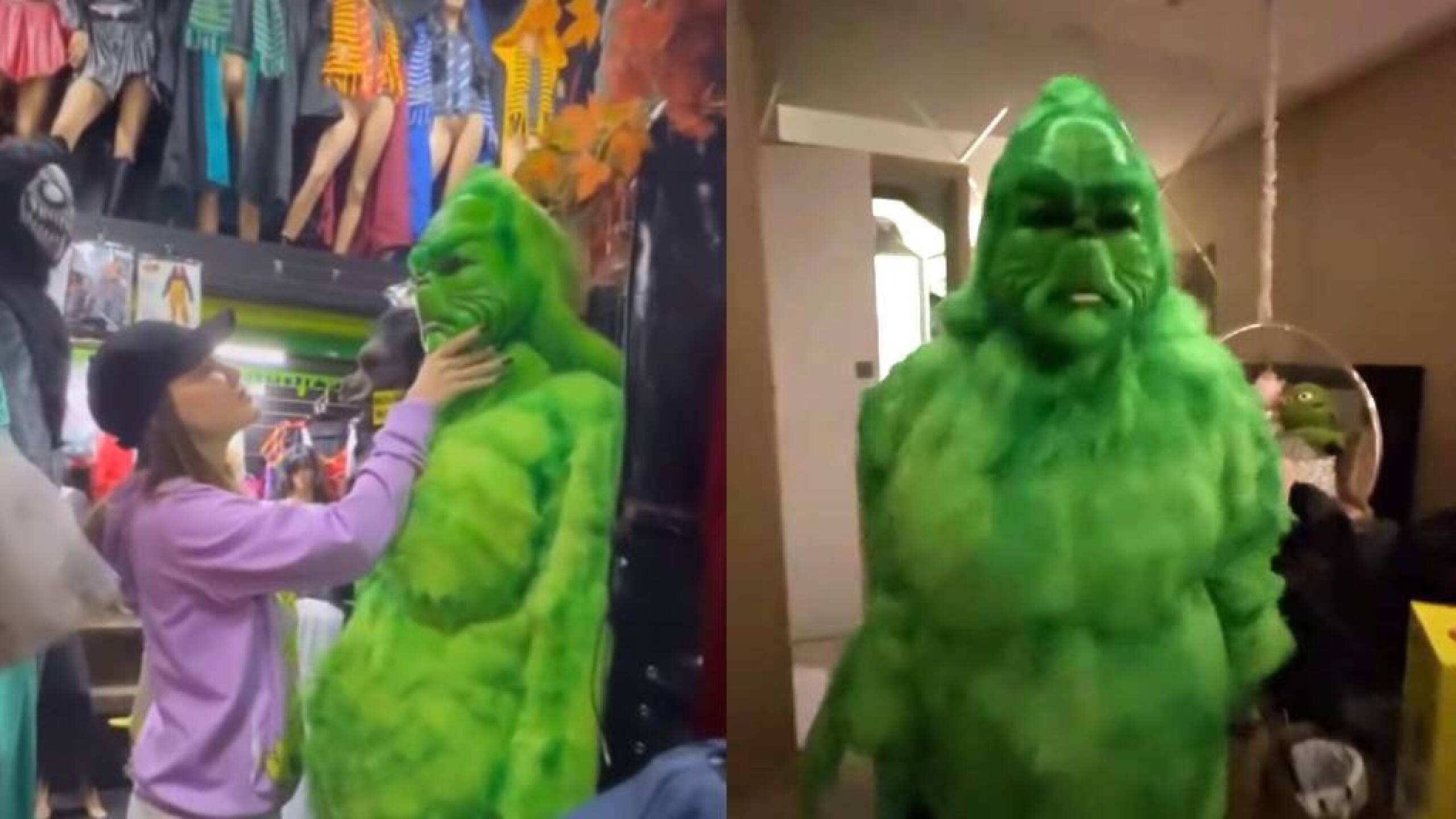 Belinda se alista para Halloween y se disfraza del Grinch