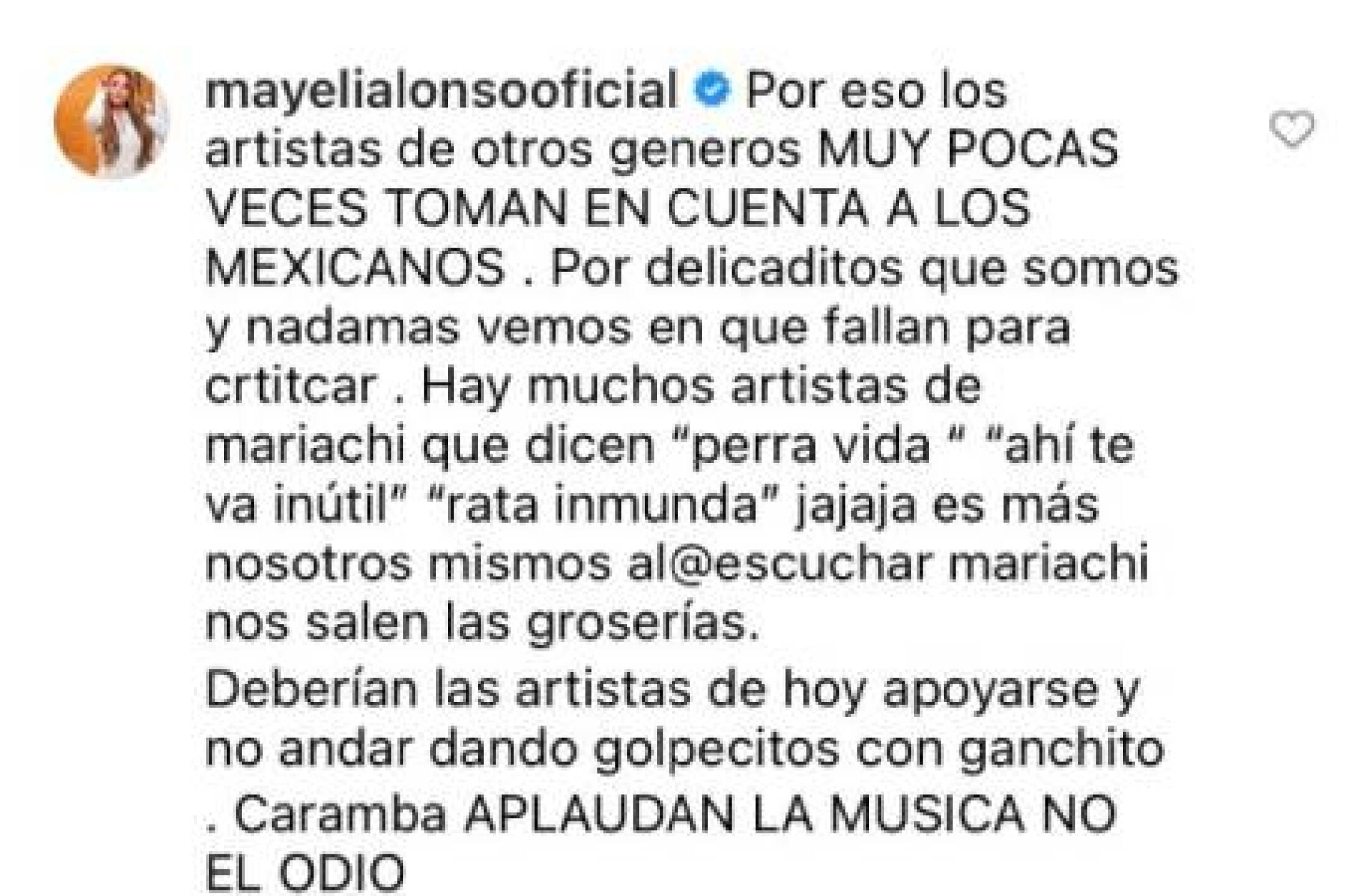 Mayeli Alonso mensaje