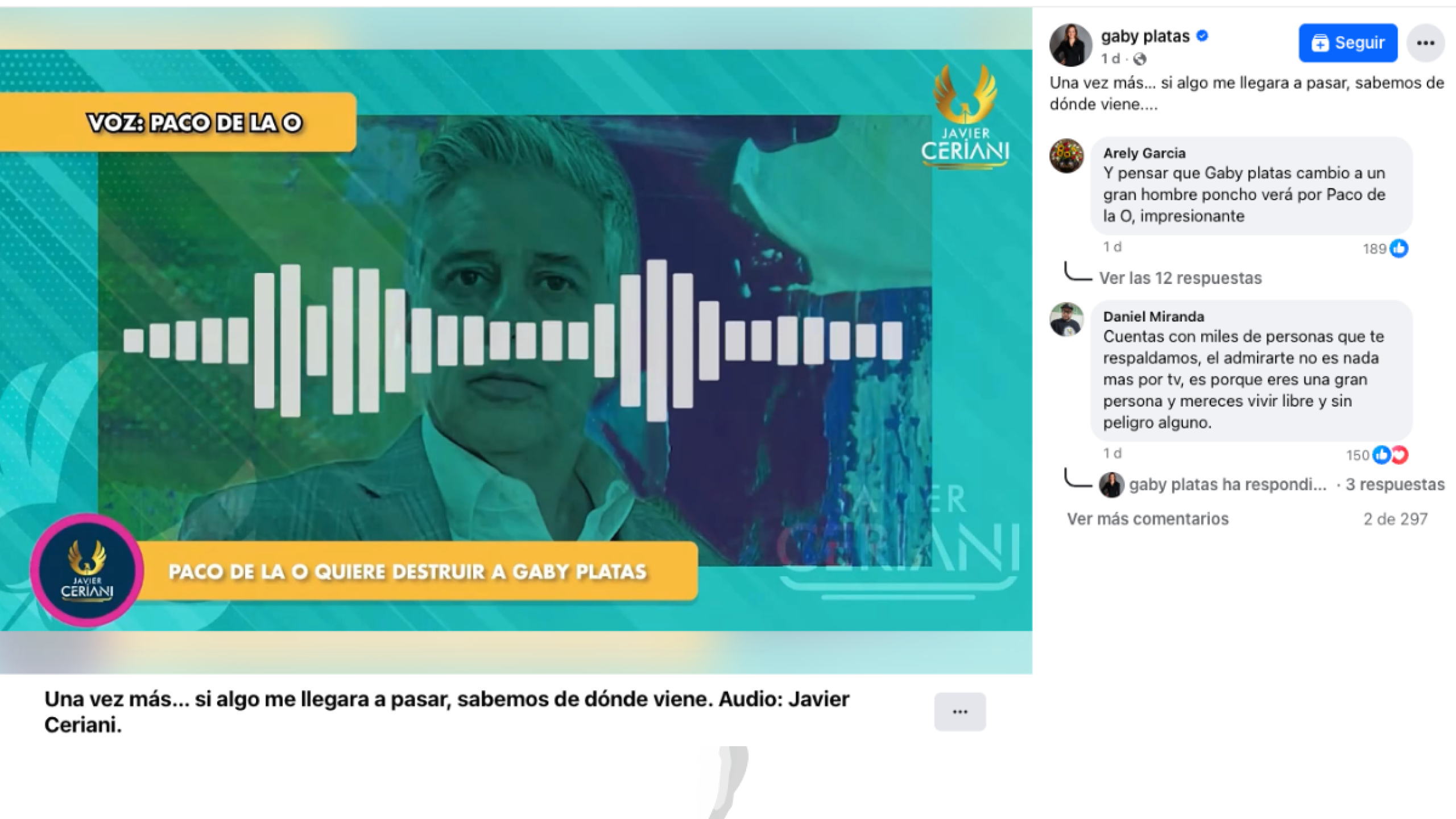 Gaby Platas reacciona a los audios de Paco de la O