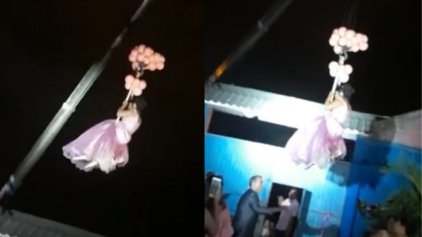 Quinceañera se hace viral por bajar en grúa a su fiesta de XV años