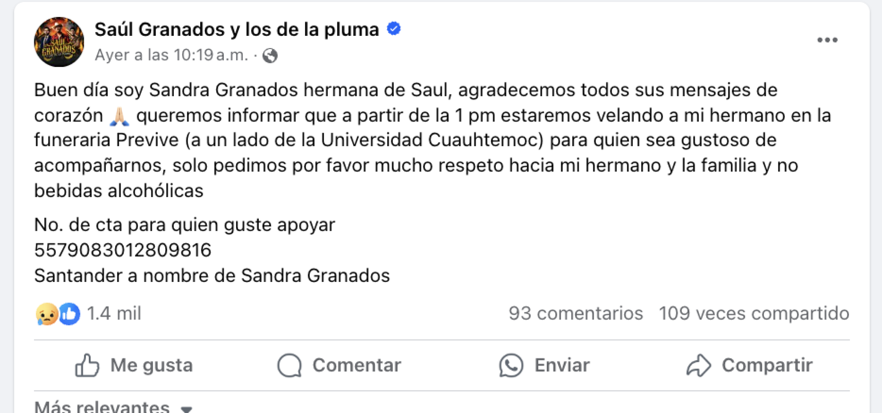 Sandra Granados hermana de Saúl