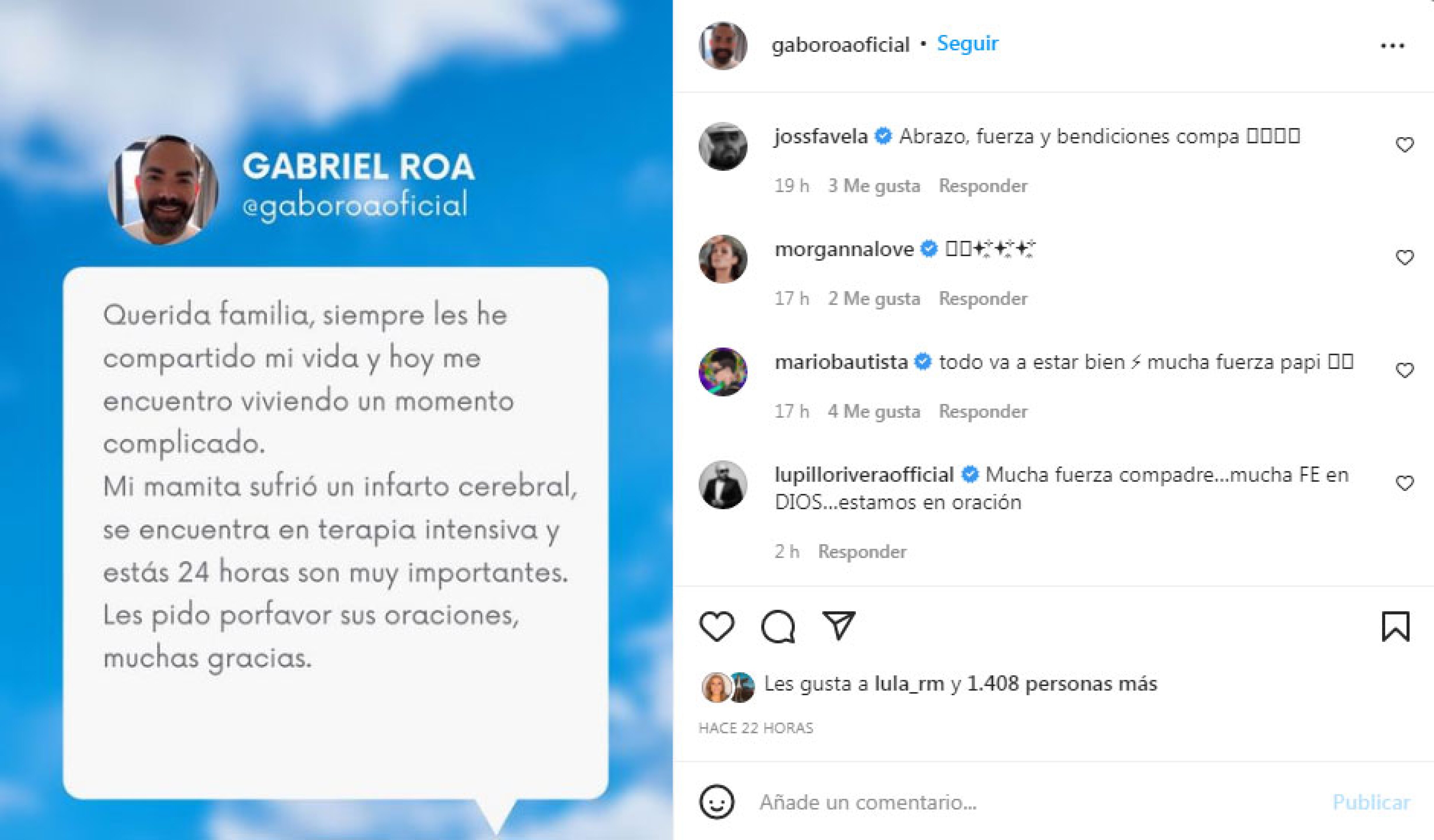 El locutor Gabriel Roa atraviesa por difíciles momentos