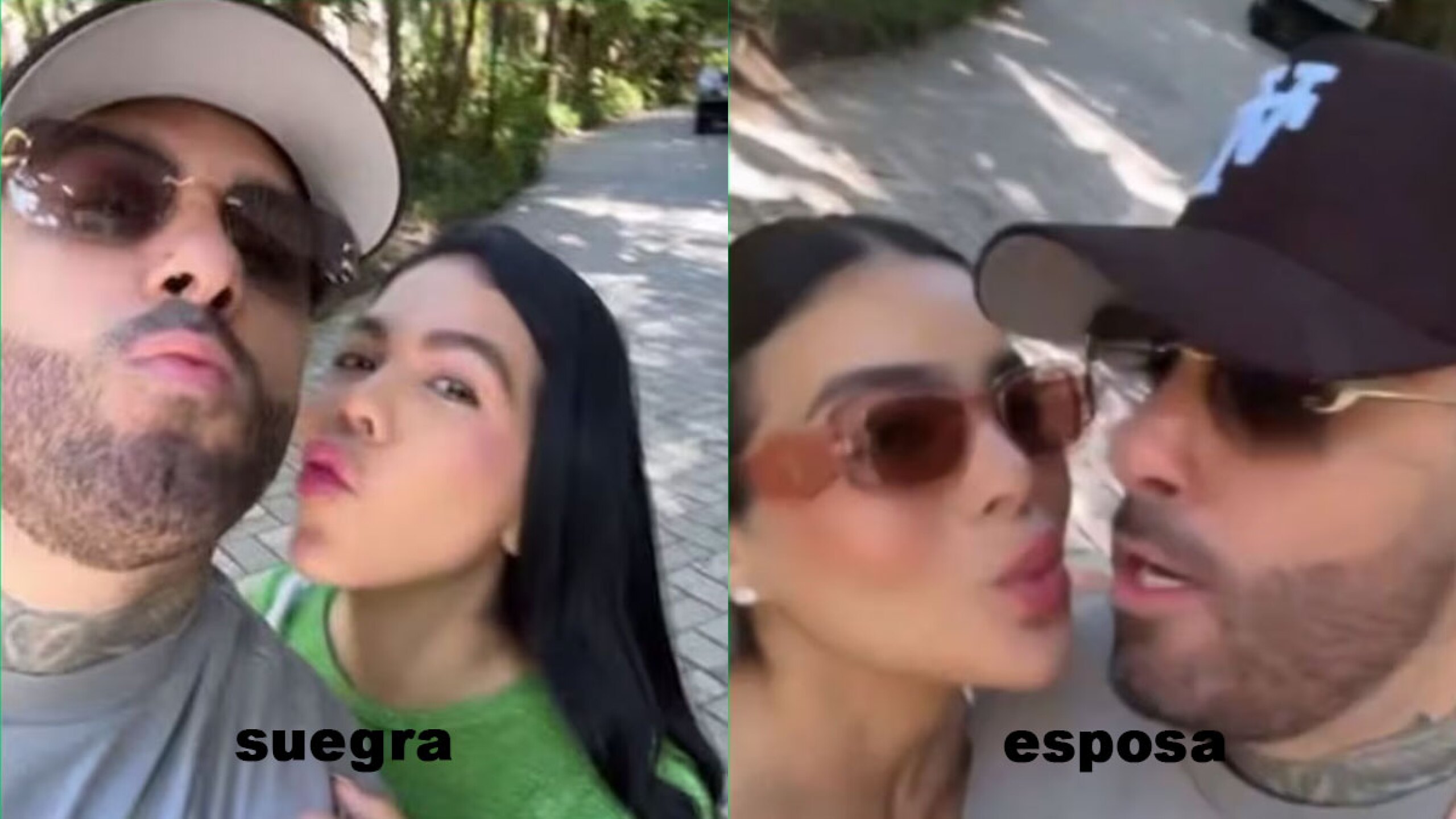 Nicky Jam con su esposa y suegra beso polémica