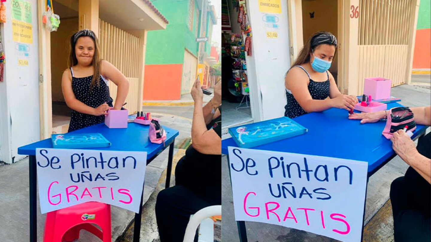 Niña con Síndrome de Down hace terapia en las calles